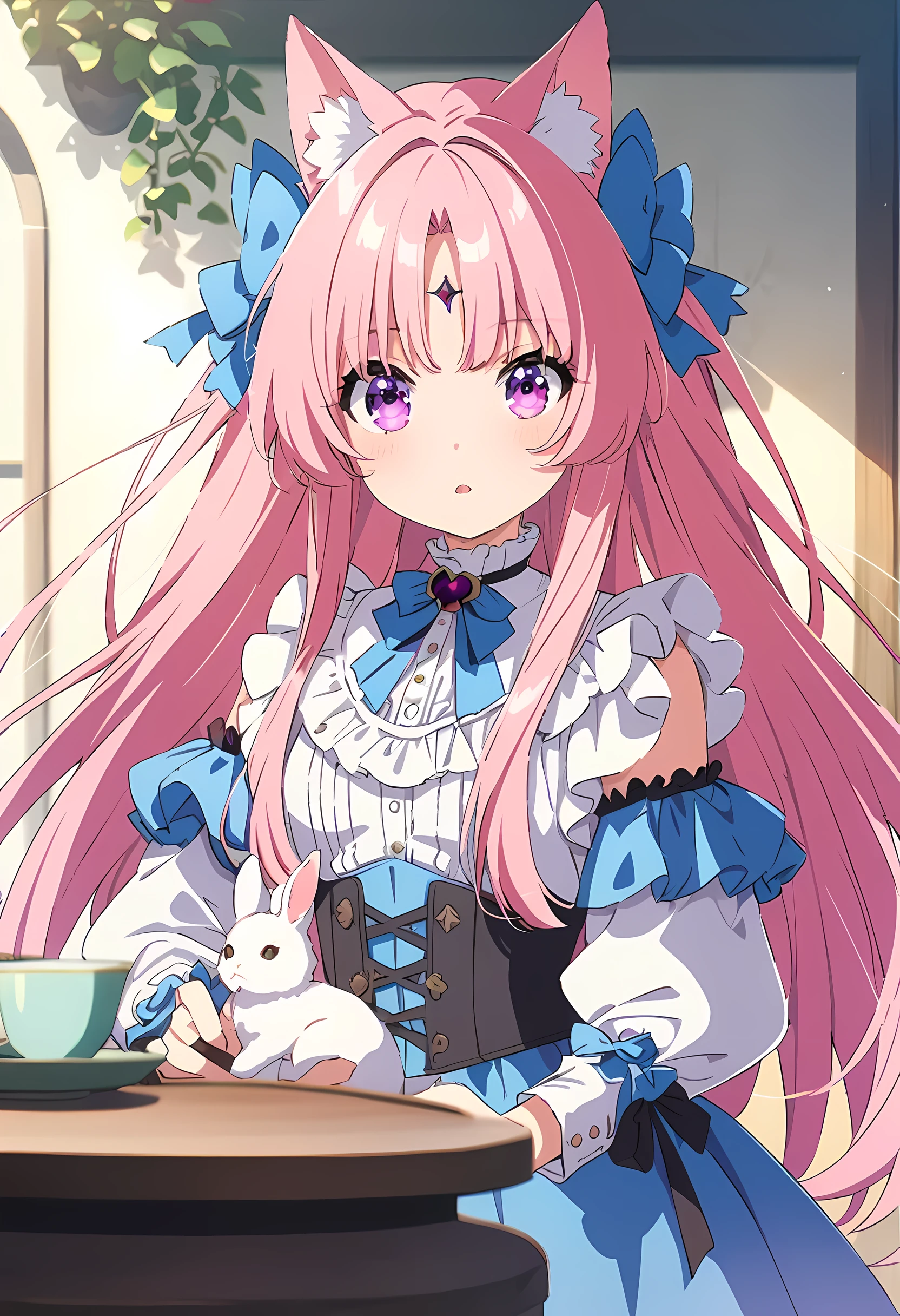 Anime girl with long pink hair holding a white rabbit, Cute anime waifu wearing nice clothes, Anime Art Wallpaper 8k, anime wallpaper, anime style 4k, Anime Art Wallpaper 4k, Anime Art Wallpaper 4k, Beautiful anime style, beautiful anime girl, anime long hair girl, Very beautiful anime cat girl, cute anime girl, anime wallpaper4k