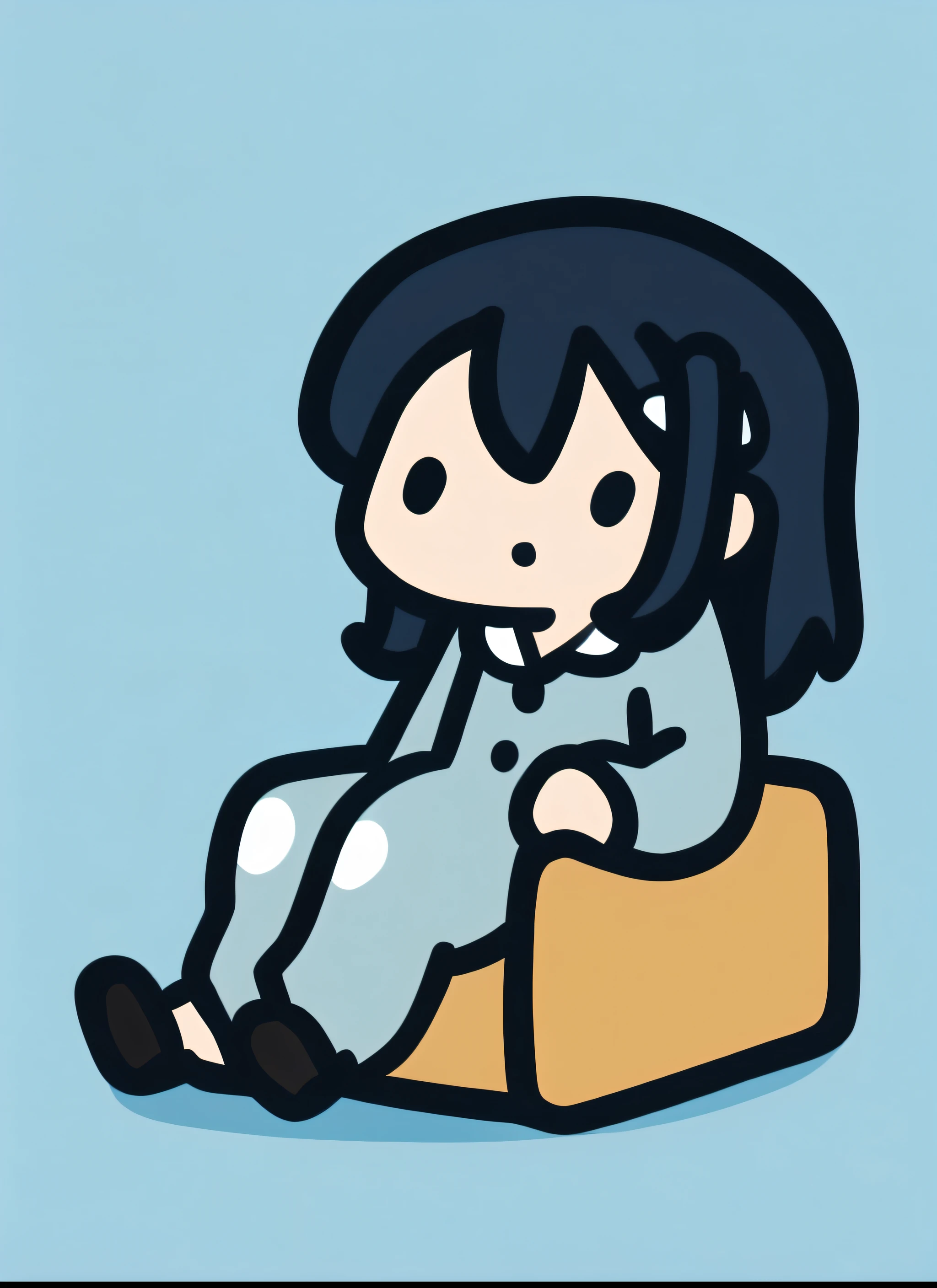 light blue background,full body display,girl sitting on a white sofa、My eyes are shining in my pajamas、black hair