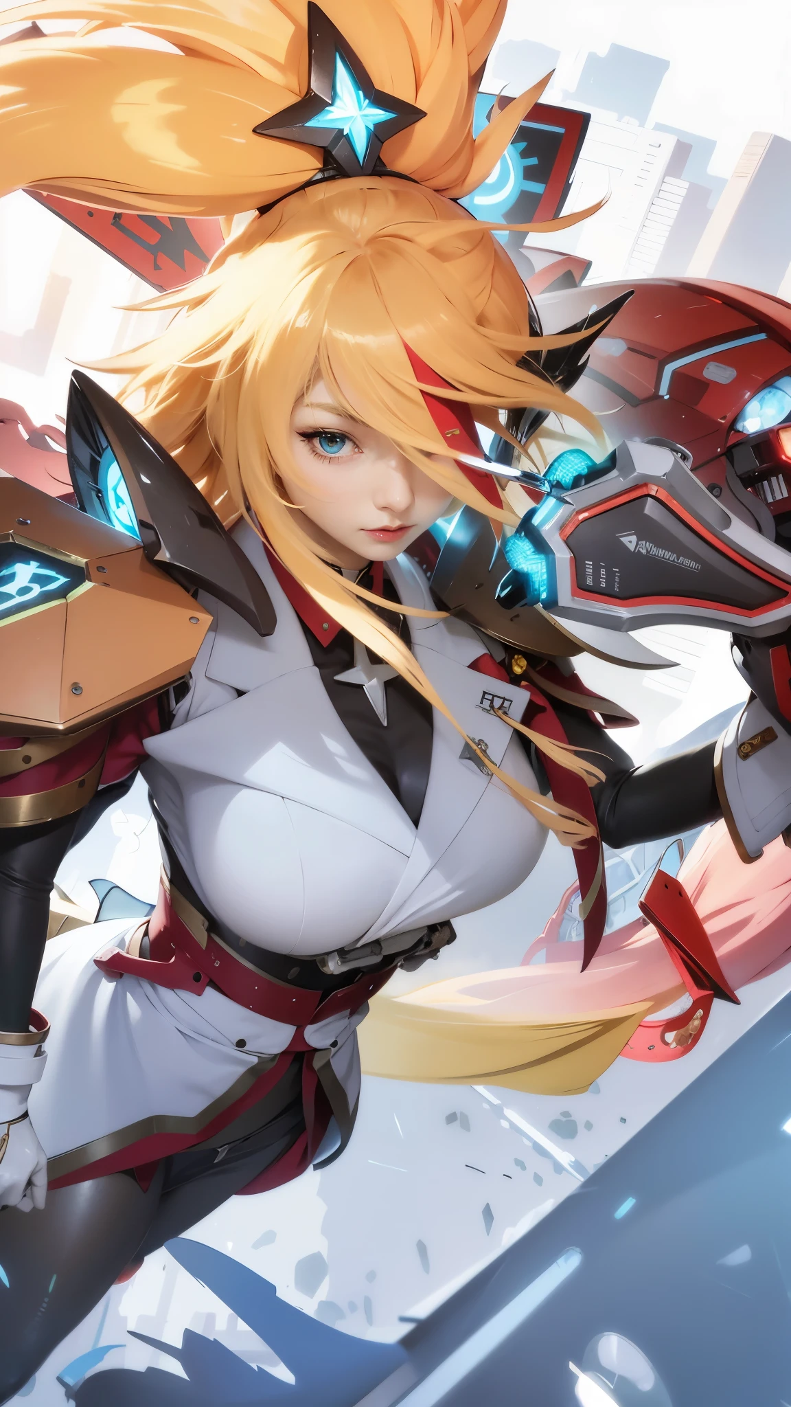 anime - style image of a woman with a sword and a helmet, mechanized valkyrie girl, ferra white mecha, cushart krenz key art feminine, girl in mecha cyber armor, female mecha, guilty gear strive splash art, inspired by Krenz Cushart, cushart kenz, anime mecha aesthetic, cyberpunk anime girl mech