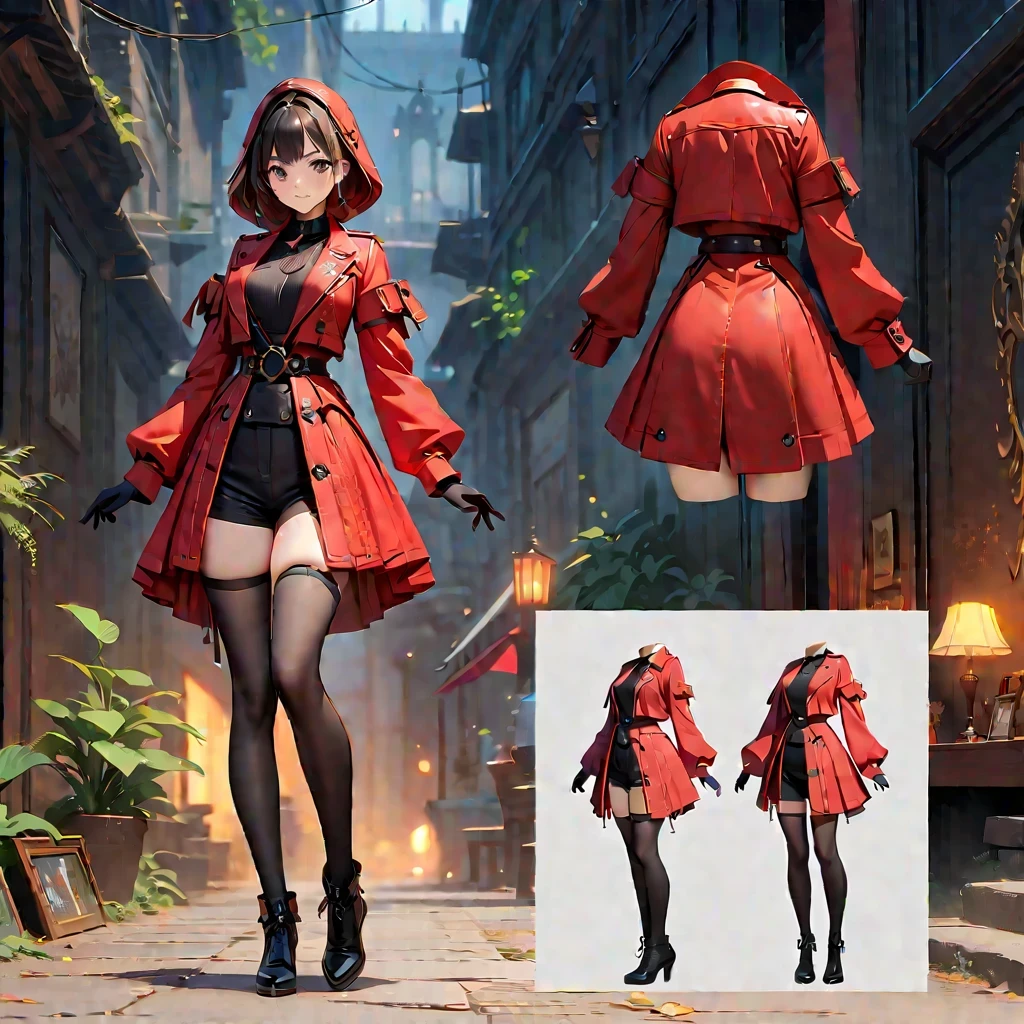 A woman wearing a red suit and black leggings, Poses in a dynamic way, Concept art reminiscent of Ross Tran，and features the main art style of Krenz Cushat，With hints of embryonic concept art. The artwork showcases high-detailed nuances, Especially the ones wearing red uniforms, Inspired by Krenz Cushat and Ross Tran，and incorporates the style of Wojtek Fus. the work captures the essence of conceptual art in high detail, Cast vibrant colors and showcase dynamic poses