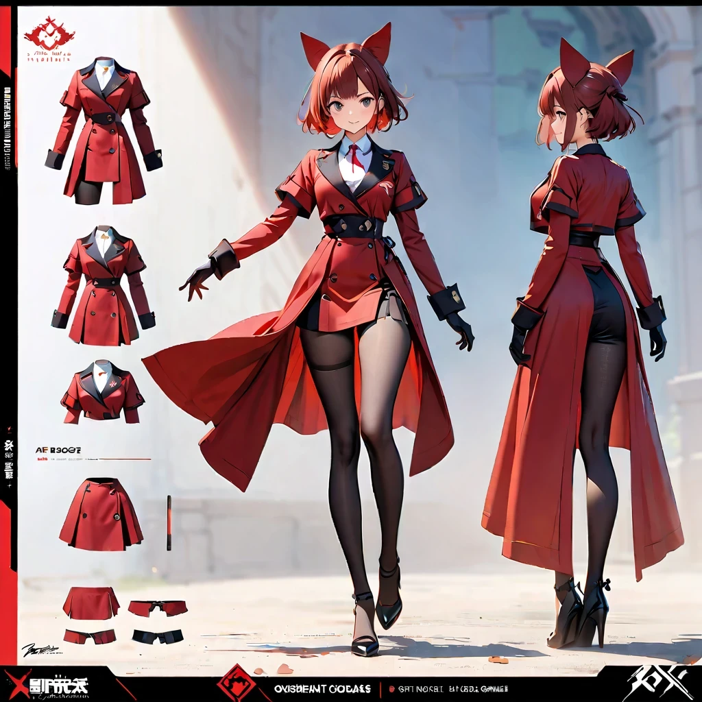 A woman wearing a red suit and black leggings, Poses in a dynamic way, Concept art reminiscent of Ross Tran，and features the main art style of Krenz Cushat，With hints of embryonic concept art. The artwork showcases high-detailed nuances, Especially the ones wearing red uniforms, Inspired by Krenz Cushat and Ross Tran，and incorporates the style of Wojtek Fus. the work captures the essence of conceptual art in high detail, Cast vibrant colors and showcase dynamic poses