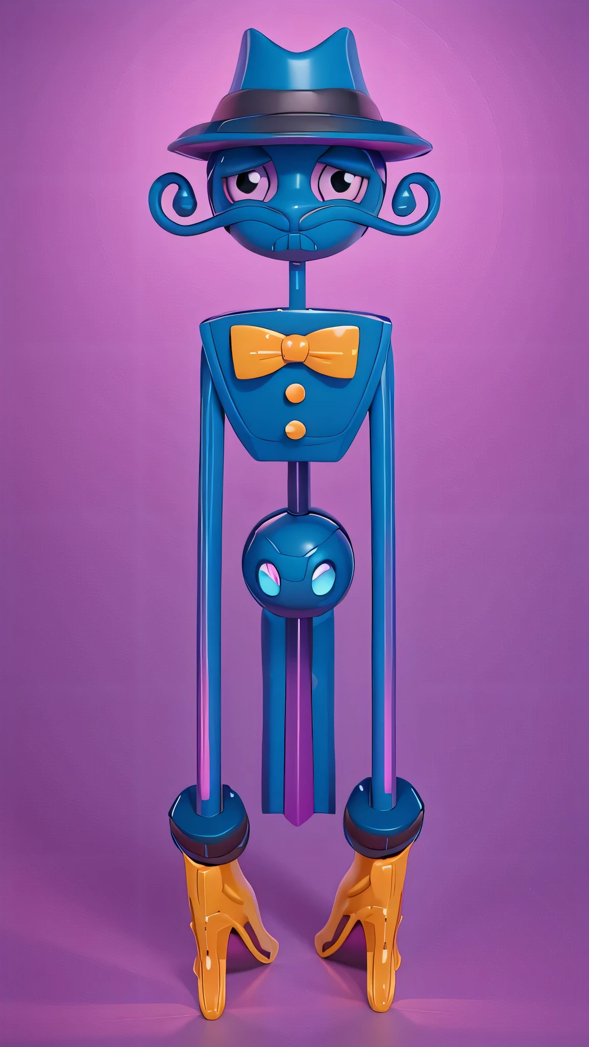 close-up of a toy plastic character wearing a hat and tie, daddy long legs poppy play time с дизайном персонажей, iconic character with high detail, Anthropomorphic character, 3rd character, 3D character, combined character, humanoid character, stylized character, Rendering cartoon key frames, 3D volumetric rendering, Стилизованный 3D, Animated Character, anthropomorphic [ thing ] glossy glossy texture, smooth 3d model, Multiple light sources, rim light, sharp rendering of post-effects, (Glossy texture with many large refractions of light probes), perfect CG, CGI Art, created using only gradients, smooth silhouette, high intensity refraction, (super glossy material), the most beautiful visual effects