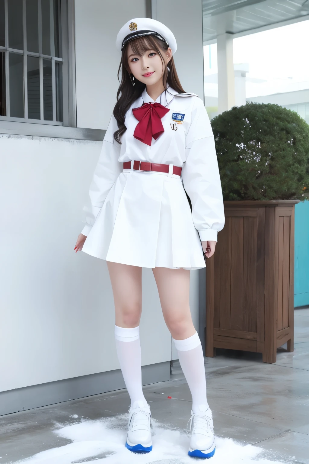 Female idol covered in white paint、Uniform covered in white paint、Full body Esbian、、
