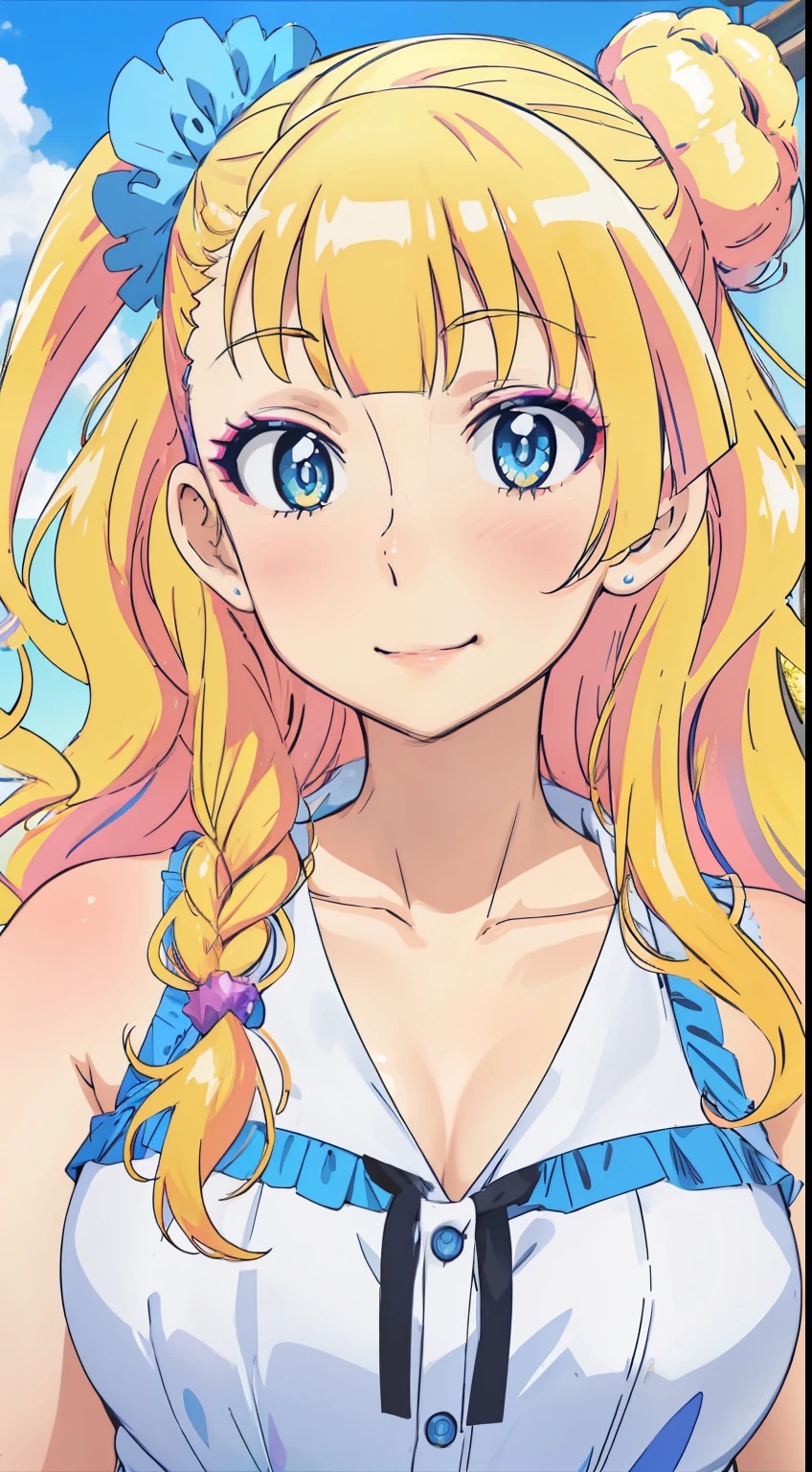 1 girl, galko,Galko,smile,makeup,dress,natural lip,skin luster,looking at the viewer, in the center of the image,cowboy shot,１with people,
highest quality, High resolution, beautiful eyes, highly detailed face, Detailed CG, 