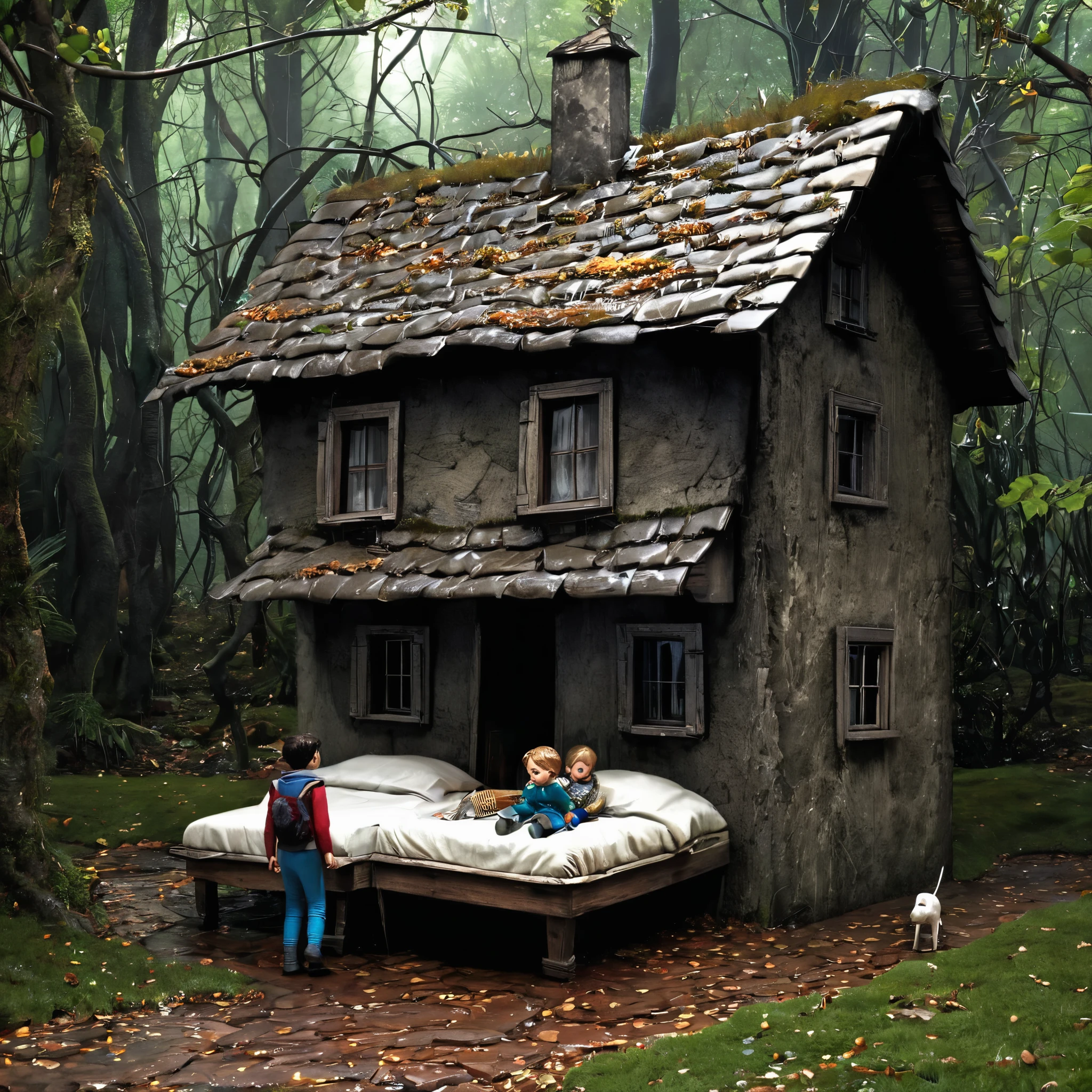Hansel and Gretel lived with their parents in a small house.. Eran muy felices, but there was a problem: at night they wet the bed. 