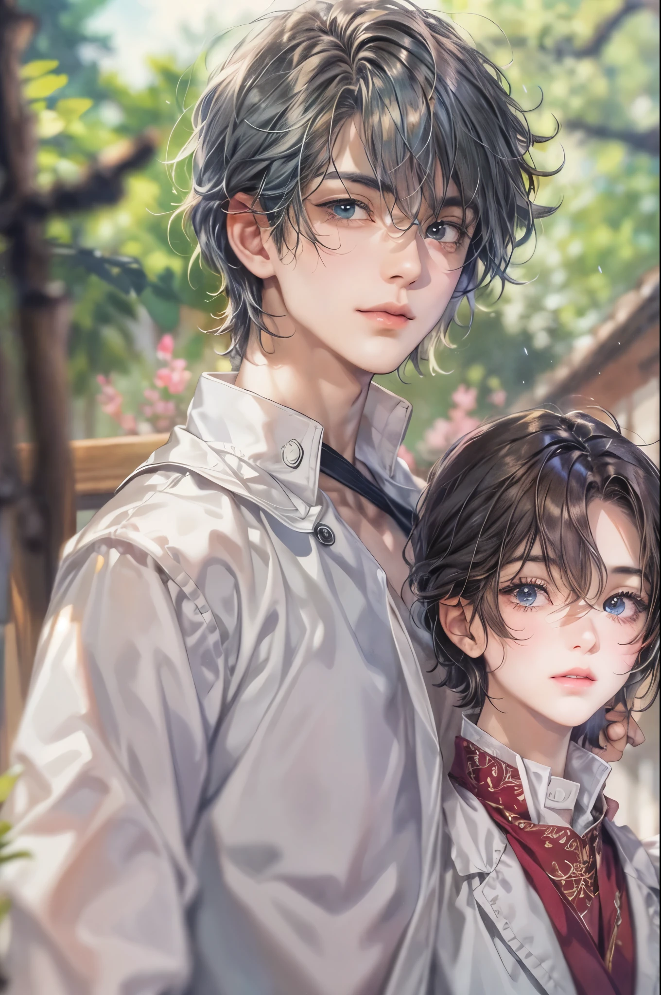 ((Best quality)), ((masterpiece)), (detailed), ((perfect face)), ((halfbody)) a character from Gurimu meisaku gekijō anime anthology in male version, handsome boy with an anime eyes in a detailed scene base on the character in their own story