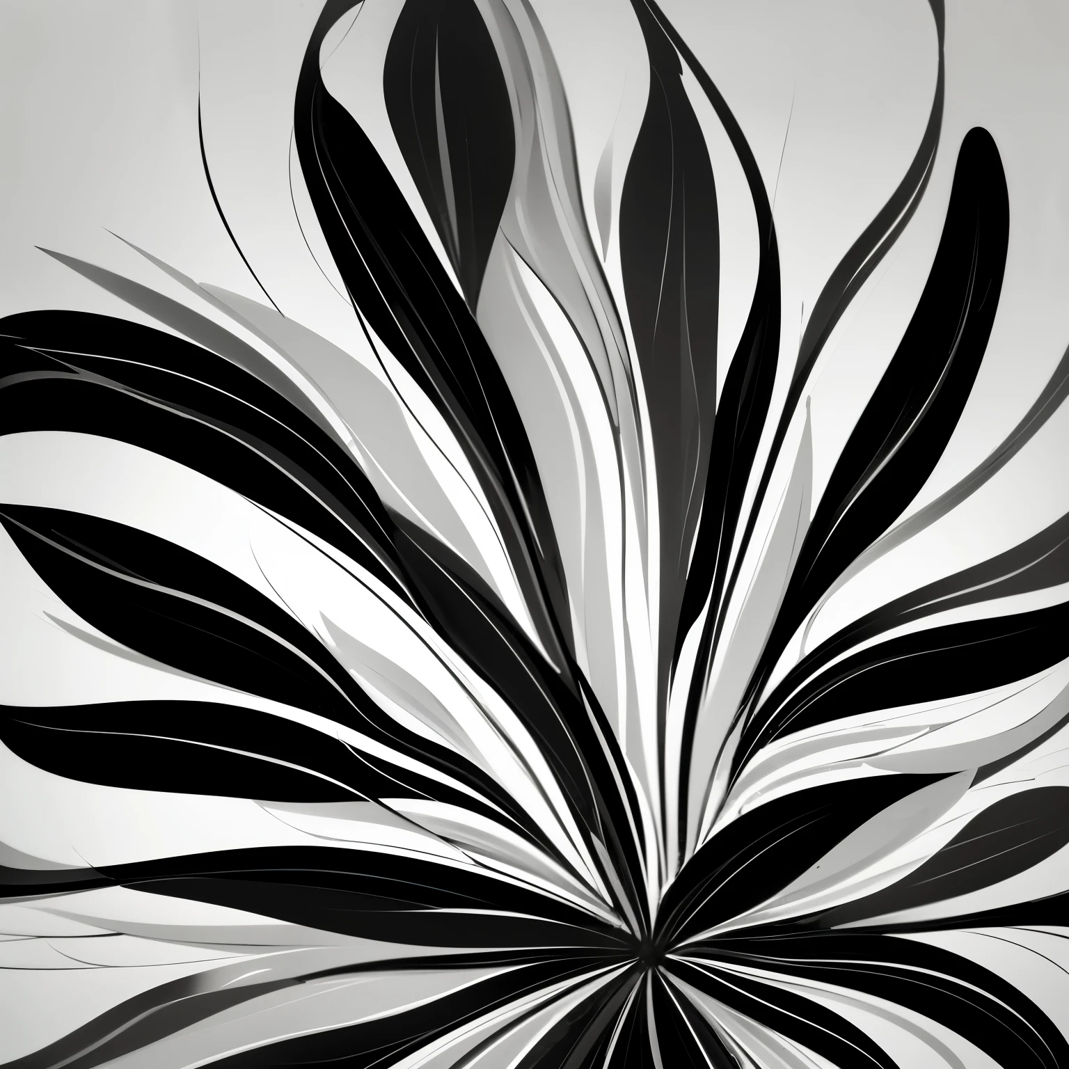 a close up of a black and white flower with a white background, black and white vector art, black and white colors, long petals, black and white background, digital illustration radiating, black and white artwork, soft organic abstraction, dramatic black and white, black and white color only, an abstract drawing, black color on white background, black and white color