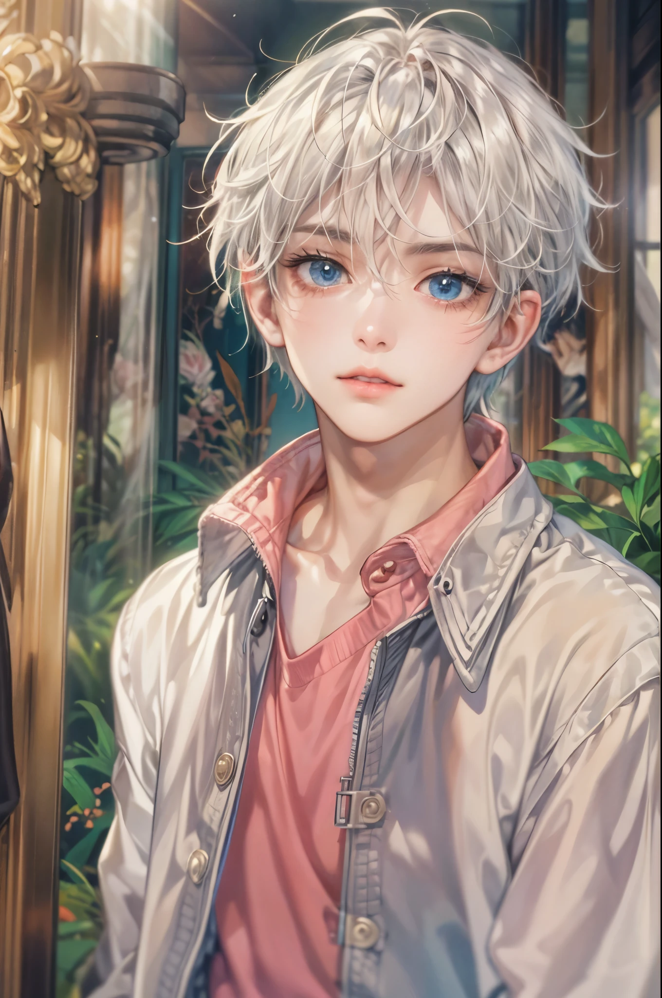 ((Best quality)), ((masterpiece)), (detailed), ((perfect face)), ((halfbody)) a character from Gurimu meisaku gekijō anime anthology in male version, handsome boy with an anime eyes in detailed scenery background 