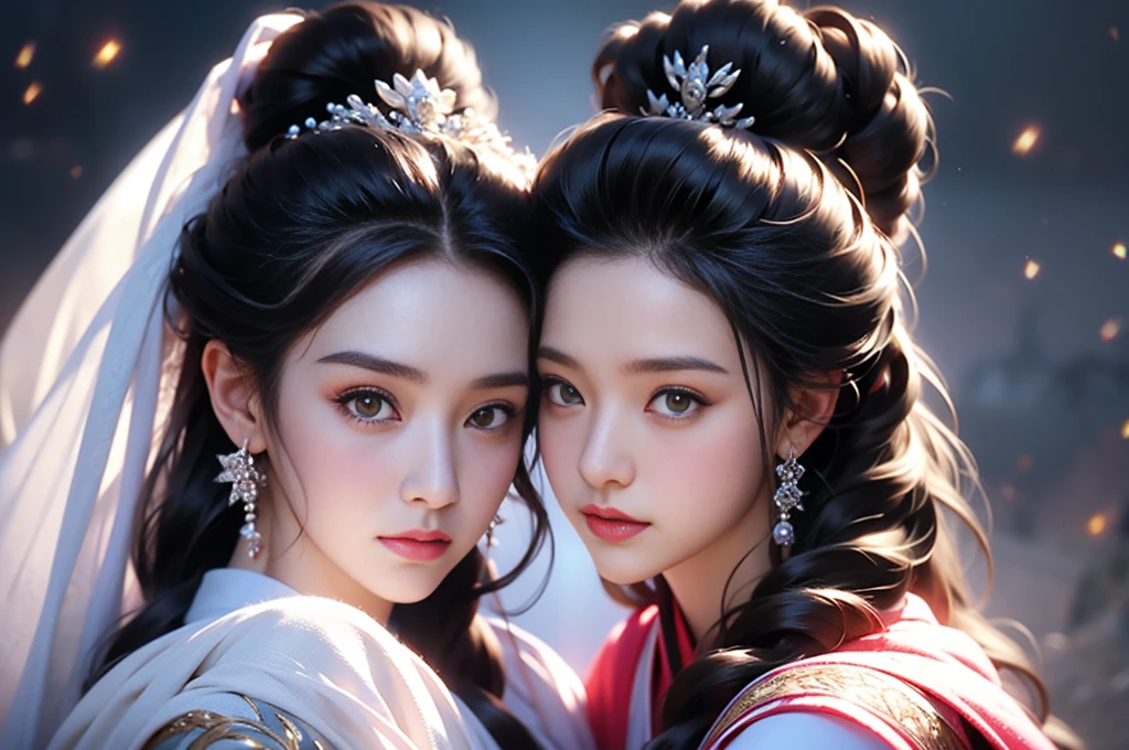 1girl,Sweet,, ,full body ,large breasts,The background is winter,snowy garden,1 girl,beautiful girl,Female Samurai, Holding a Japanese Sword, shining bracelet,beautiful hanfu(white, transparent),cape, solo, {beautiful and detailed eyes}, calm expression, natural and soft light, delicate facial features,very small earrings, ((model pose)), Glamor body type, (dark hair:1.2), beehive,long ponytail,very_long_hair, hair past hip, curly hair, flim grain, realhands, masterpiece, Best Quality, photorealistic, ultra-detailed, finely detailed, high resolution, perfect dynamic composition, beautiful detailed eyes, eye smile, ((nervous and embarrassed)), sharp-focus, full_body, sexy pose,cowboy_shot,Samurai girl,glowing forehead,lighting, Japanese Samurai Sword (Katana),girl