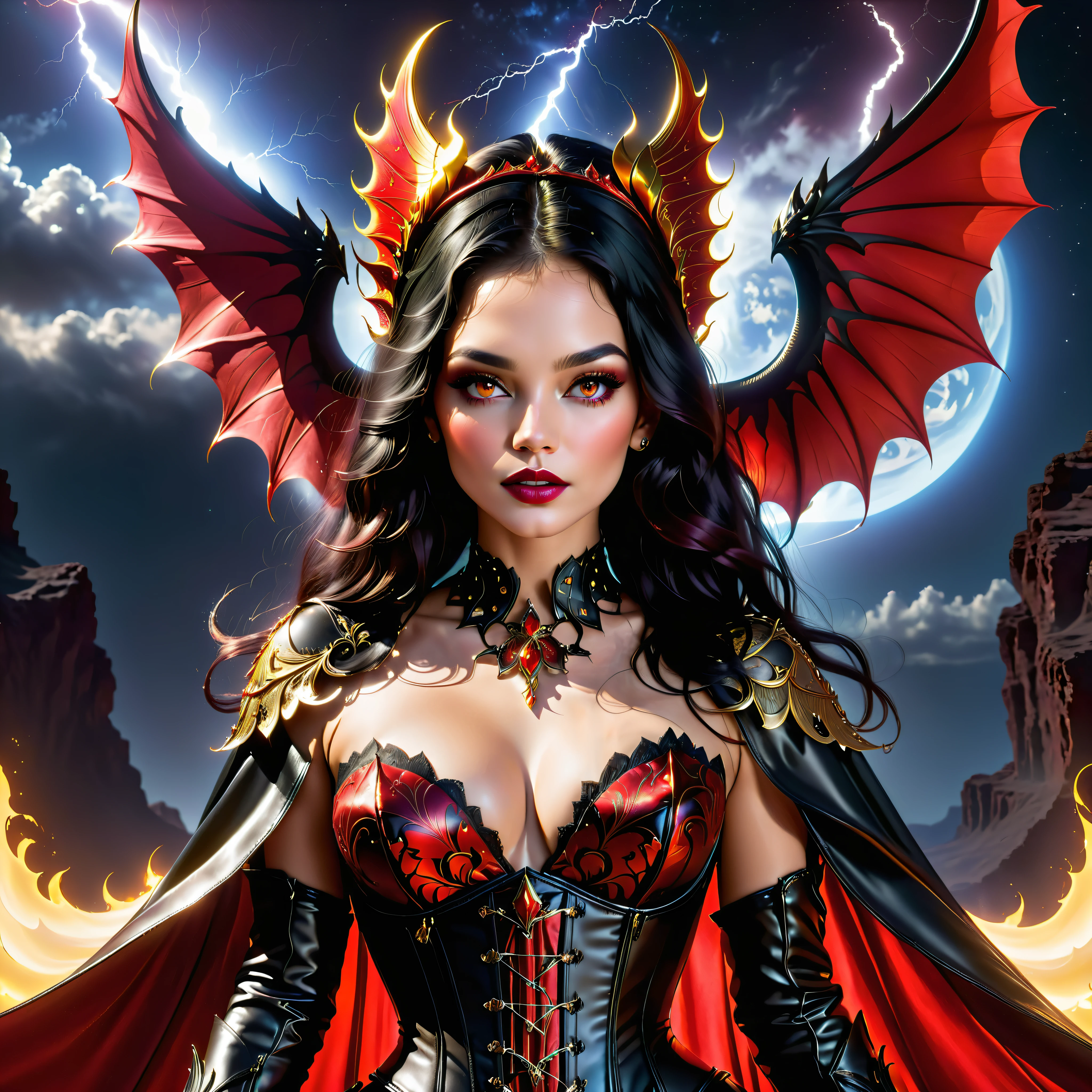 Cinematic ultra unrealengine5 masterpiece ultra_high-quality ultra_high-resolution CowGirl deep path equirectangular Gorgeous Diva epic brights eyes howling meticulously intricate ultra_high-details ultra_pro-photo-realistic Hot succubus princess with long black hair, Rich black lips, Wearing revealing black leather clothing,Decorated with BDSM elements. Her attire included an alluring corset, Highlight her sexy figure. Her skin a charming fiery red, Exudes demonic charm. Gracefully sprouting a pair of majestic demon wings from her back, exquisite and meticulous,The pattern intricate. On top of her head, She has the charming Cape Tieflin, Embodies her otherworldly existence. The artwork should capture her seductive aura, Show her confidence and strength. The light in the scene should highlight the seductive curves of her body, casting dramatic shadows and highlights. The color palette should evoke a sense of darkness and desire, Has a rich black contrast tone, Red, and deep maroon, enhanced ultra_sharp-focus luminescence Moonlight tourmaline volumetric lightning contrast saturate optimal accurate extreme improved reflex UHD NVIDIA_RTX_RENDERING RAY_TRACING DLSS_3 EFFECTS_CINEMATIC XT3 HDR DSLR cgi vfx sfx 3dcg color-coded romm rgb pbr fxaa txaa ssao weird conjuration strange fleuraison summon baby Lotus Earth floraison hearth sundrop liquid lava drop of Lava fullbodye tattoo sex naked nsfw varied multi etc. --v6 --s1000 --c20 --q5 --chaos100
