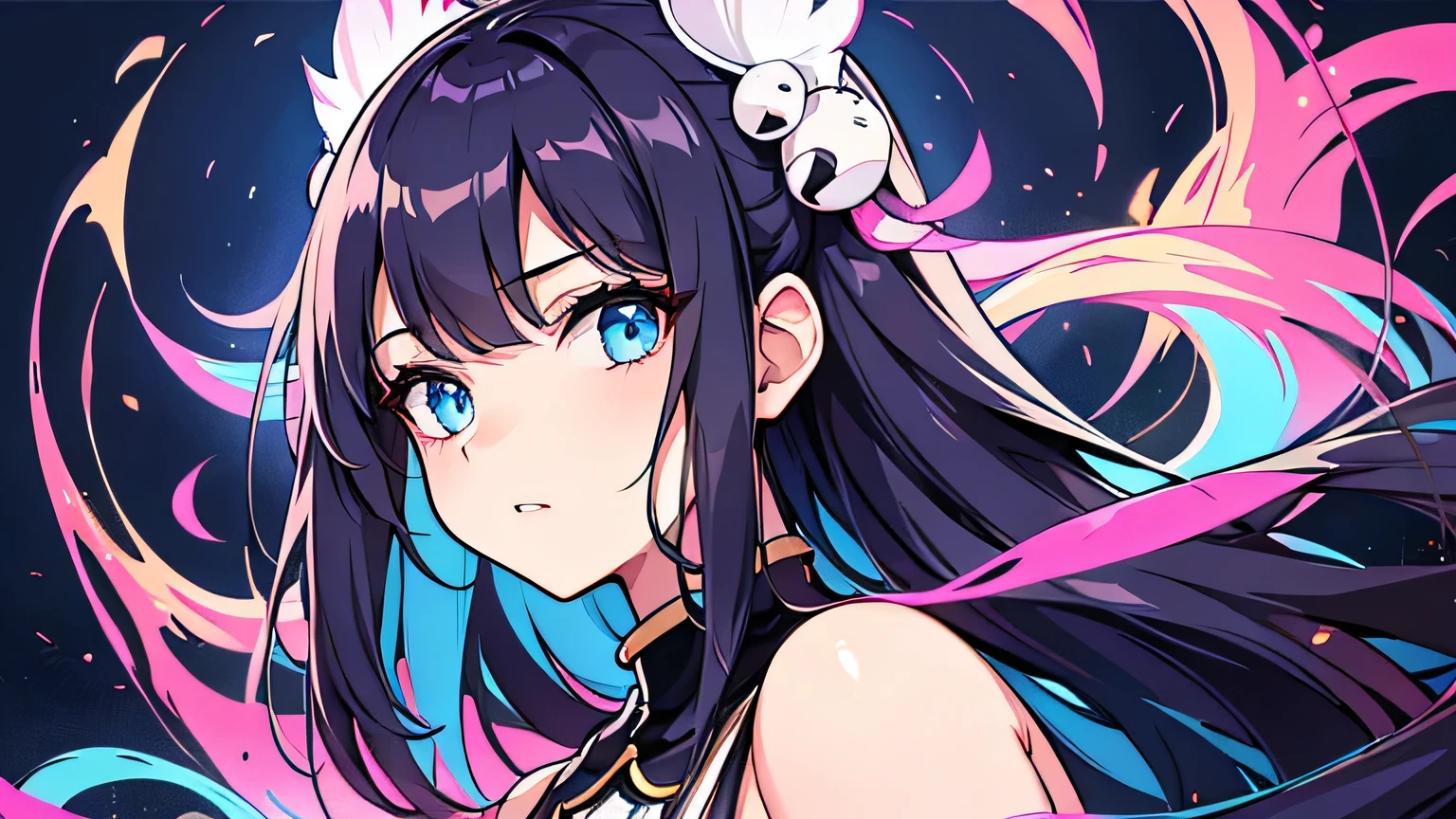 (masterpiece), (best quality), (ultra-detailed), (tousled hair), (illustration), (one girl), (fashionable clothes), standing, fashion model, looking at the viewer, (interview), (simple background), beautiful fine eyes, delicate face, floating, (high saturation), (colorful splashes), colorful bubbles, (glow), focus on face,