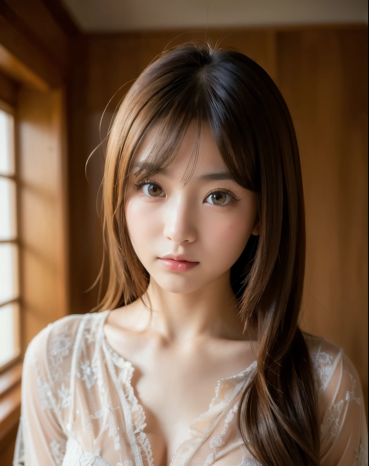 best quality, face focus, soft light, ultra high res, (photorealistic:1.4), RAW photo,
1japanese girl, solo, cute, (pupil, lights in the eyes), detailed beautiful face, (small chest),(high resolution detail of human skin texture),
(long hair),
indoor,
Damask Shirt Dress,
(portrait)