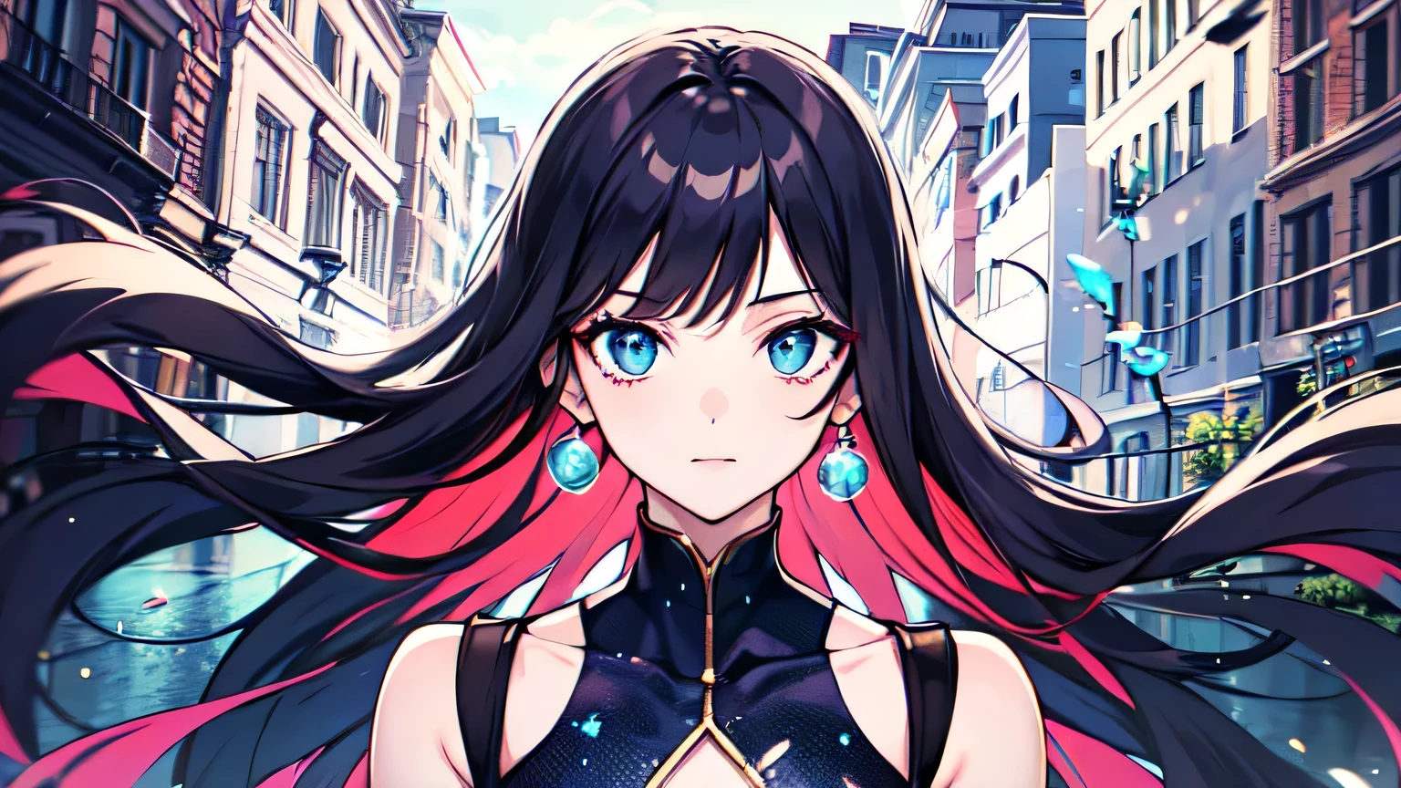 (masterpiece), (best quality), (ultra-detailed), (tousled hair), (illustration), (one girl), (fashionable clothes), standing, fashion model, looking at the viewer, (interview), (simple background), beautiful fine eyes, delicate face, floating, (high saturation), (colorful splashes), colorful bubbles, (glow), focus on face,