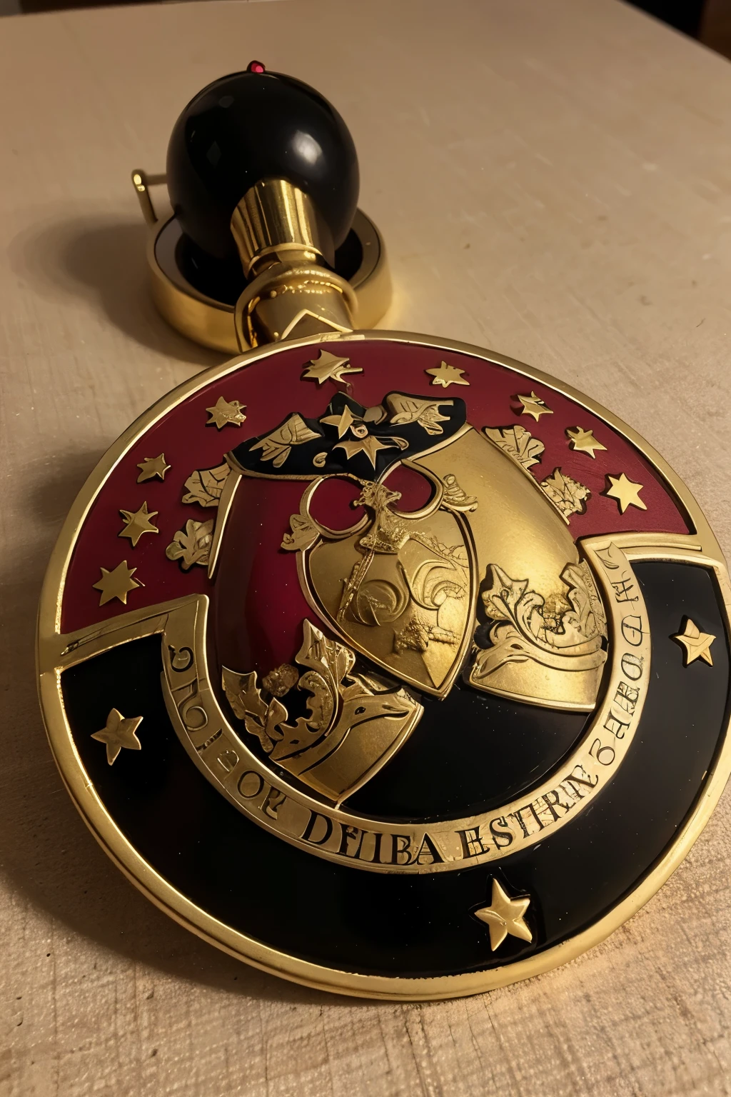 escudo de equipo con color vino, dorado y una estrella