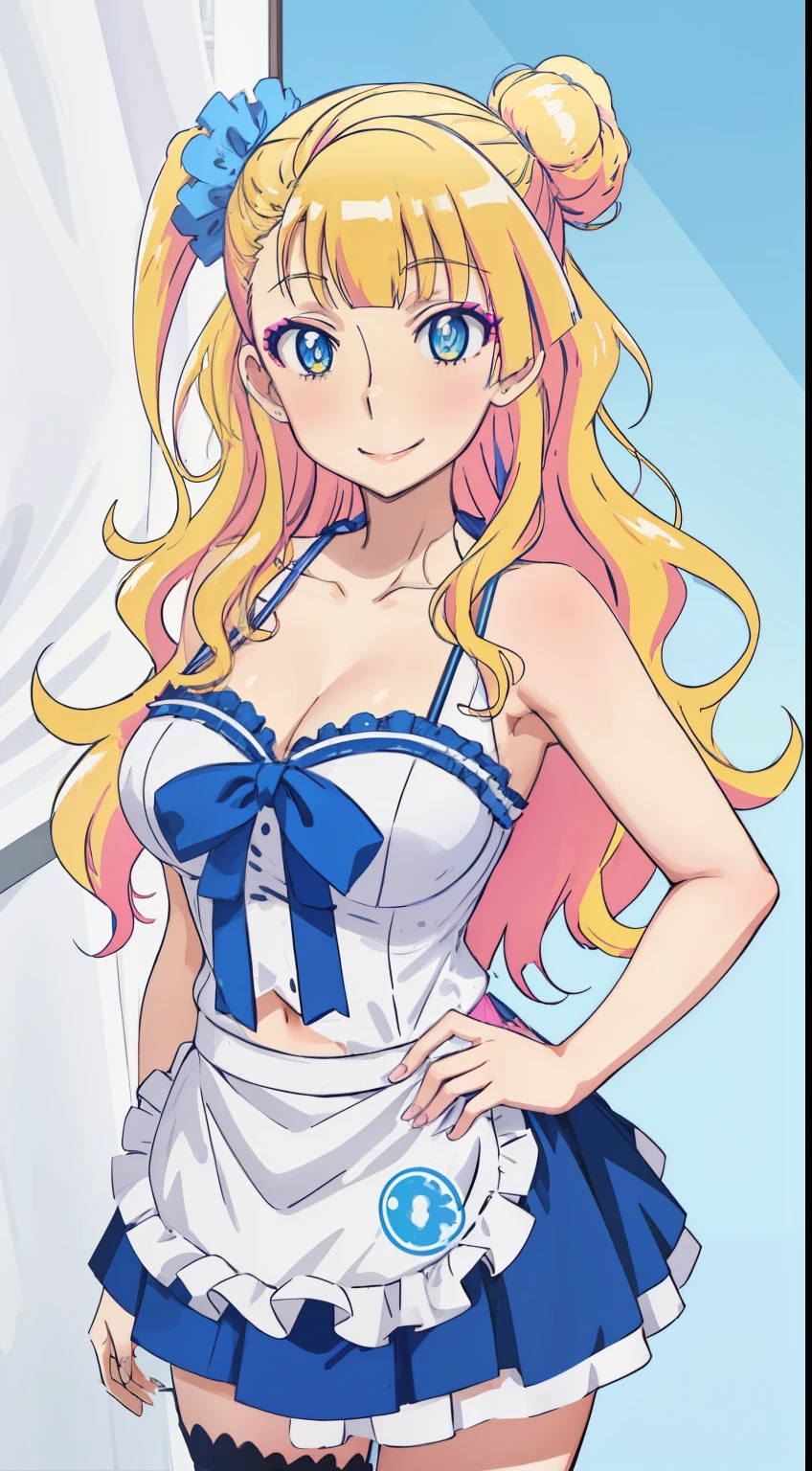 1 girl, galko,Galko,big breasts,smile,makeup,Maid clothes,Both shoulders_exposed,clavicle,mini skirt,natural lip,skin luster,looking at the viewer, in the center of the image,cowboy shot,１with people,
highest quality, High resolution, beautiful eyes, highly detailed face, Detailed CG, 