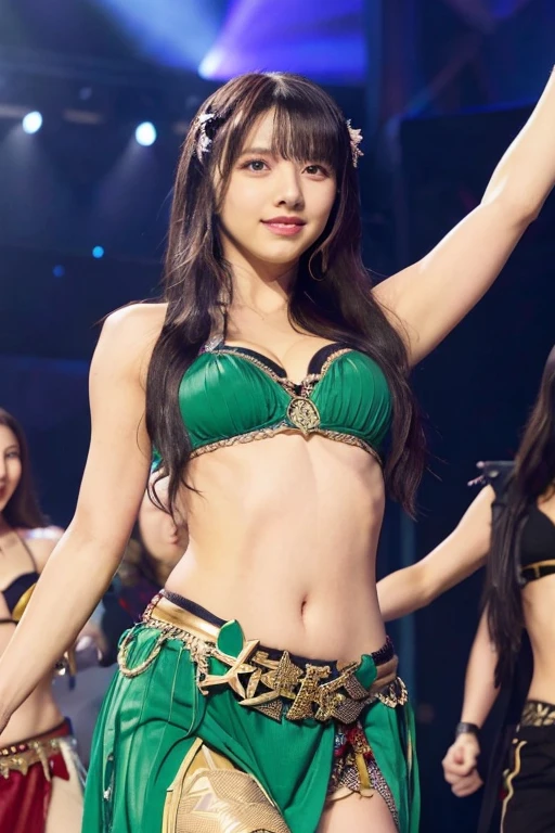 Match mariaM,live-action,4k,20 year old female,Idol,one person,black hair,long hair,stage costume,Belly dance