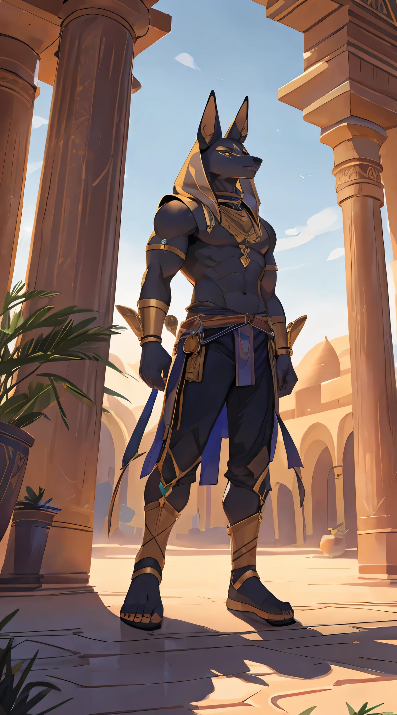 Anubis' hand,thin的,thin,whole body,front,foot,high quality,Illustration quality,A couple of clothes,Desert Palace