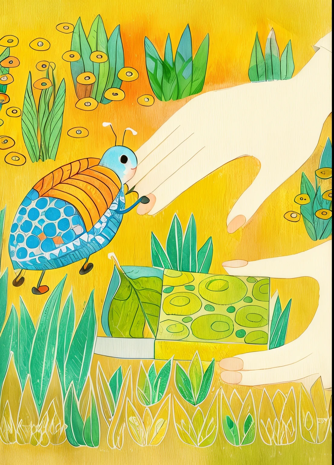 painting of a person reaching for a butterfly in a garden, illustrated in whimsical style, by Martina Krupičková, by Maksimilijan Vanka, by Margit Anna, colored illustration, by Betty Merken, by Nadya Rusheva, art colouring : roberto bernardi, by Ayako Rokkaku, by Dóra Keresztes