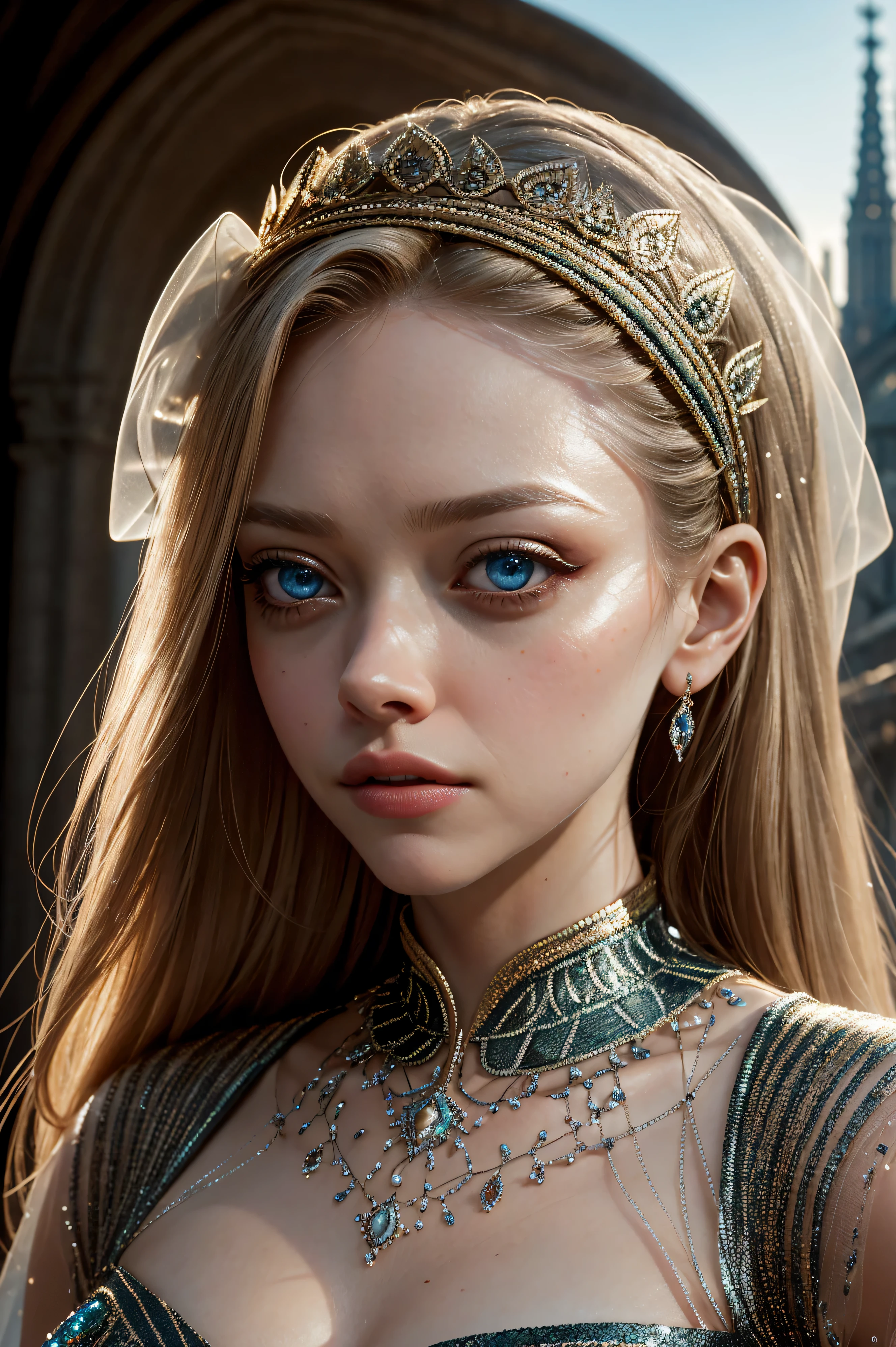 Amanda Seyfried, wearing flamengo costume transparent. professionally retouched, soft lighting, realistic, smooth face, perfect eyes, sharp focus on eyes, 8 k, high definition, insanely detailed, intricate, elegant. with the Sagrada Familia in the background.