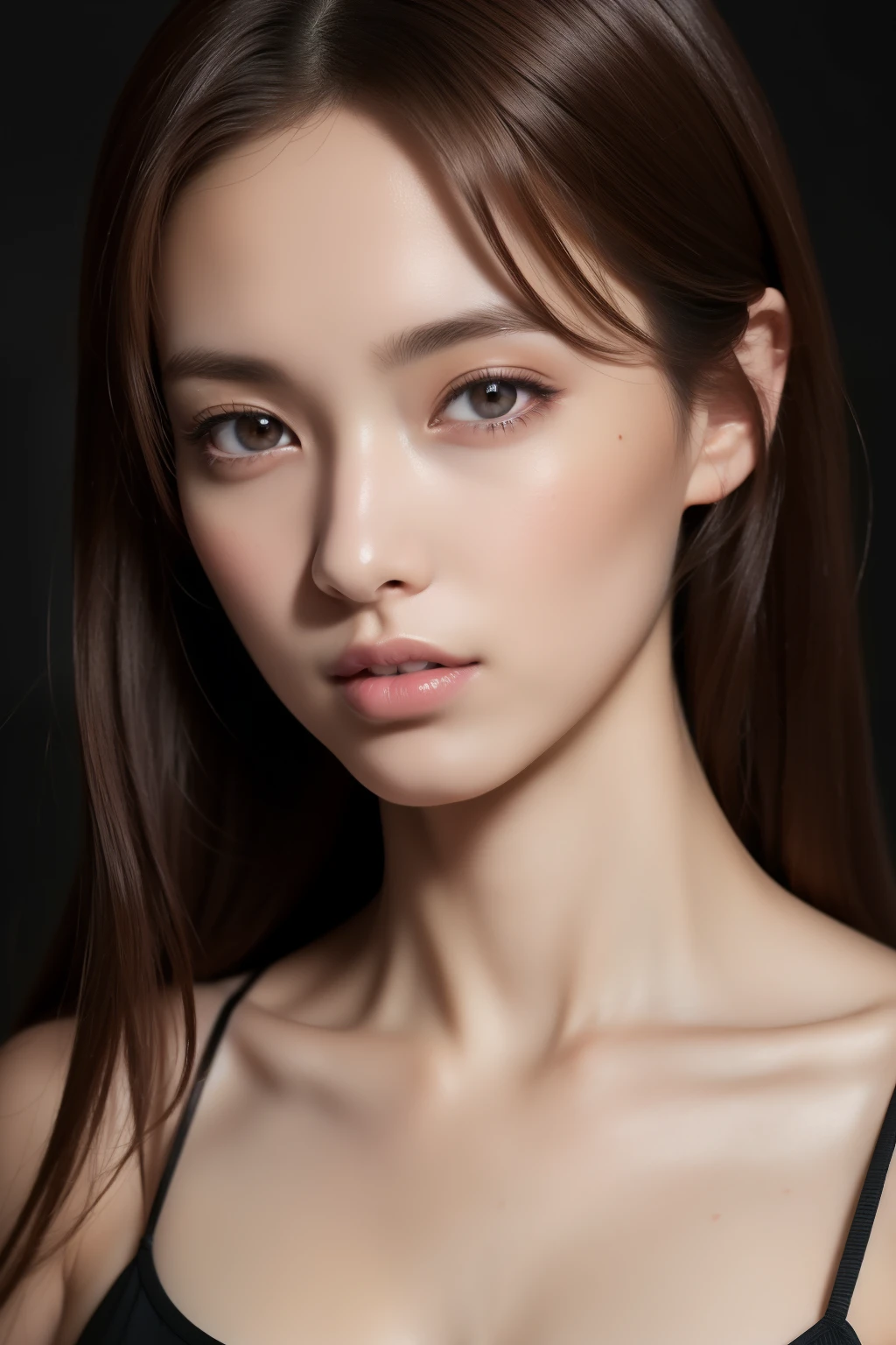 (highest quality, 8K, 32k, masterpiece, UHD,:1.2), japanese woman, camisole , super detailed face, fine eyes, highly detailed lips ,dark brown hair, slender body shape, Upper body, Natural light