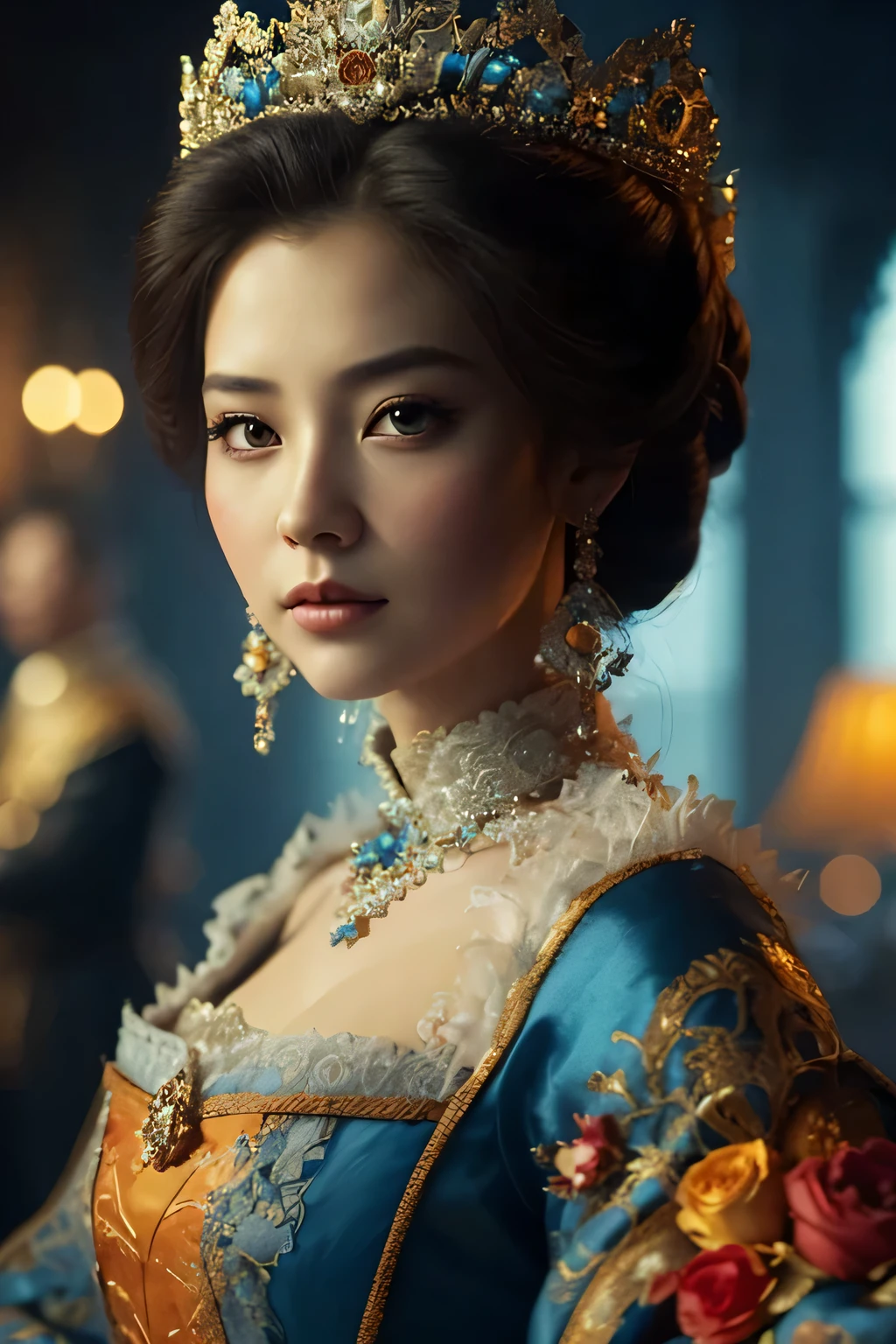 a woman in a blue dress and tiable with a tiable, a beautiful fantasy empress, ((a beautiful fantasy empress)), palace , a girl in hanfu, beautiful fantasy art portrait, beautiful digital artwork, beautiful character painting, 8k)), portrait of princess, princess portrait, beautiful oriental woman, rococo queen, ross tran 8 k, portrait of a princess