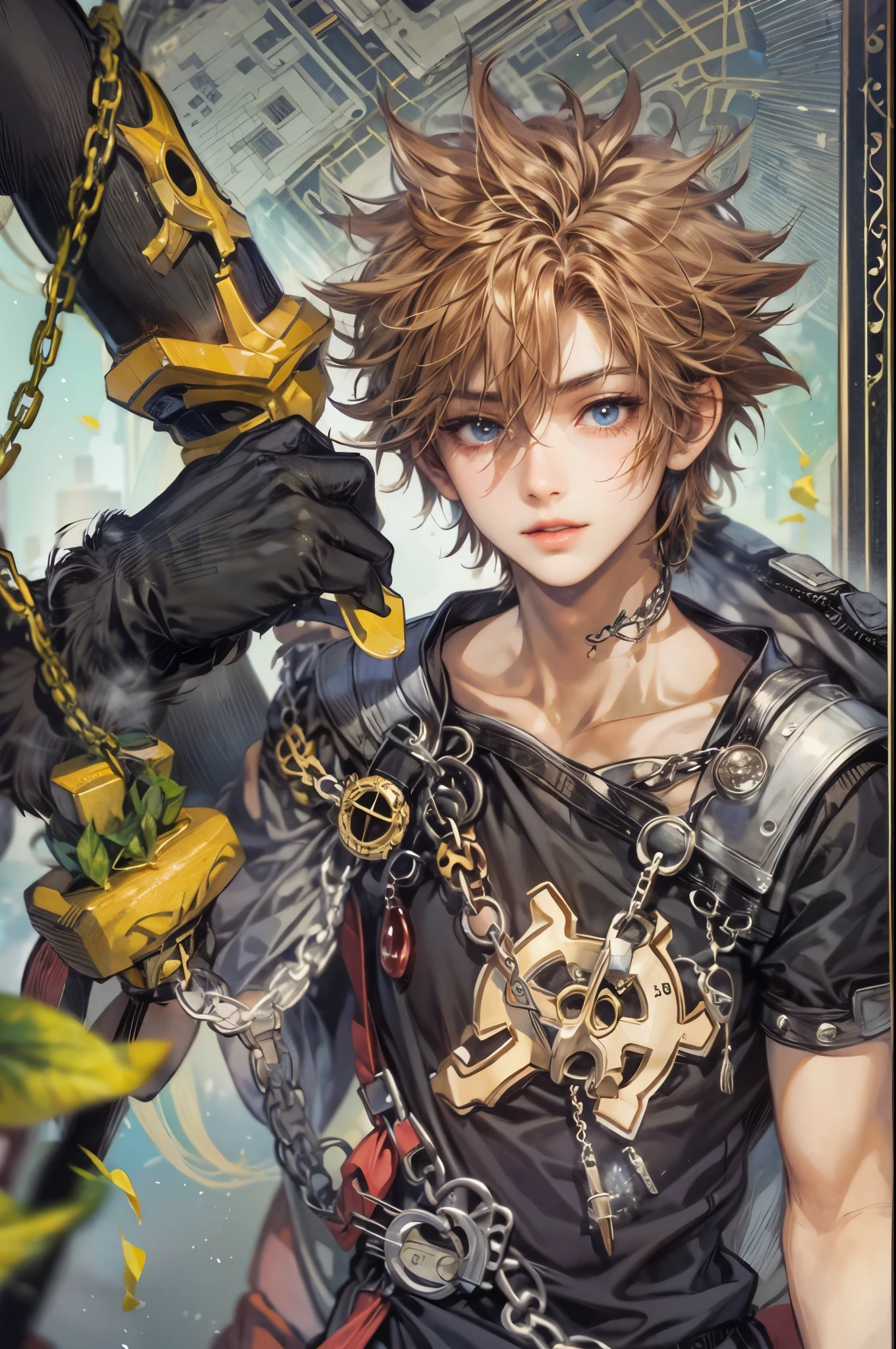 ((Best quality)), ((masterpiece)), (detailed), ((perfect face)), ((halfbody)) handsome boy kingdom hearts character