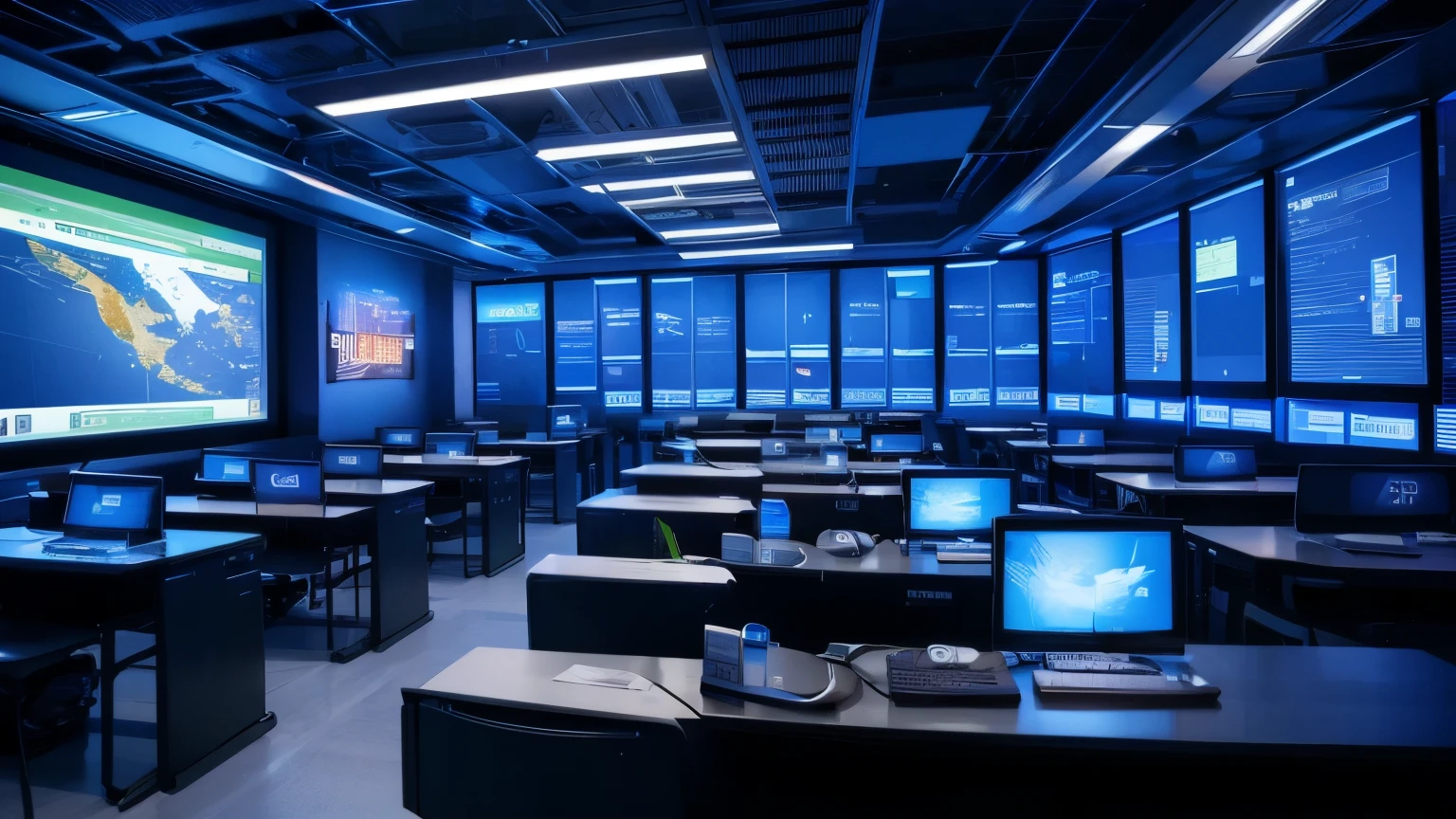 computer science classroom in the future , scifi fantasy