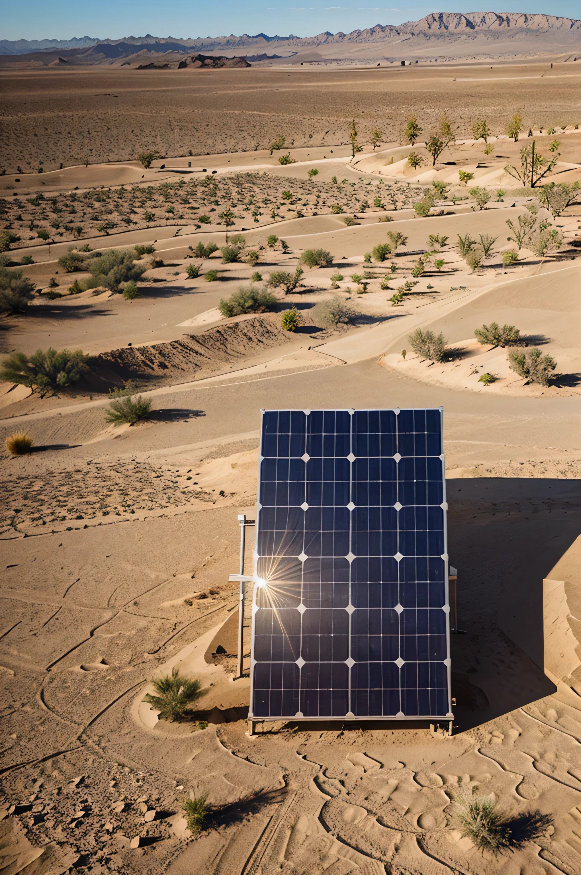 Solar panels, desert, hot summer