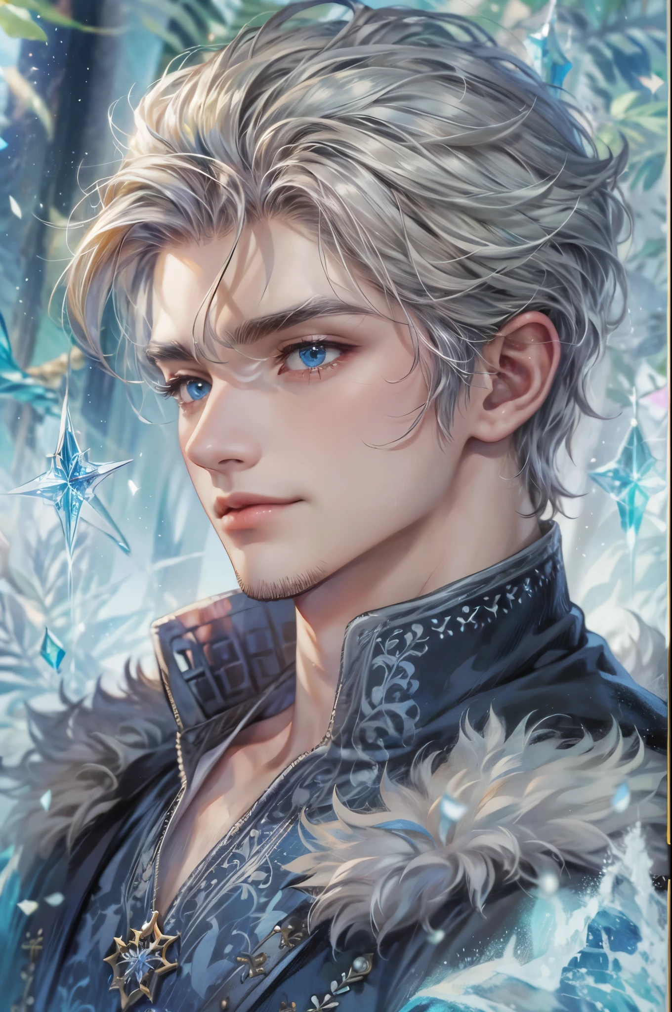 ((Best quality)), ((masterpiece)), (detailed), ((perfect face)), ((halfbody)) frozen elsa arendelle male version, handsome boy