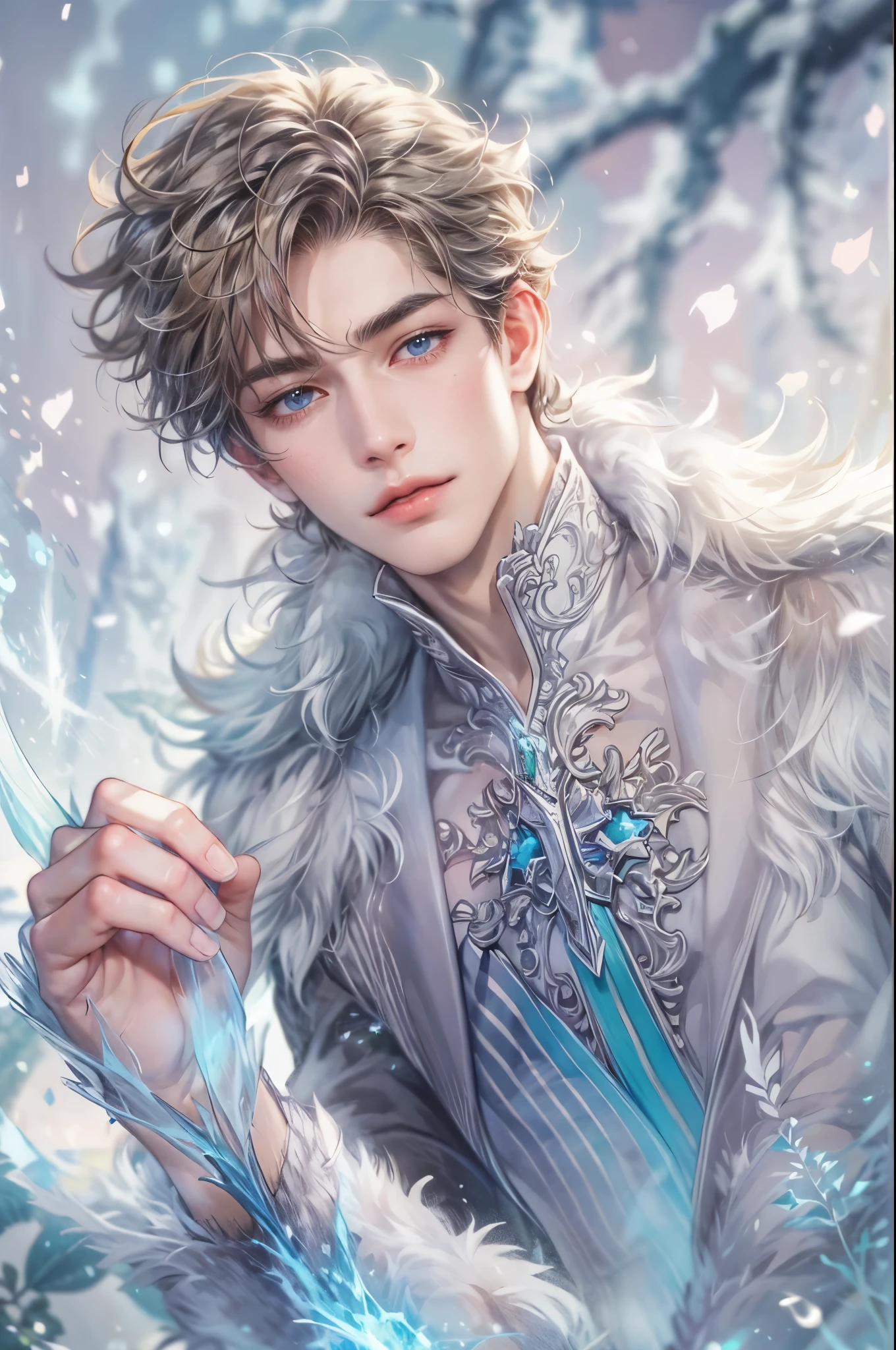 ((Best quality)), ((masterpiece)), (detailed), ((perfect face)), ((halfbody)) frozen elsa arendelle male version, handsome boy