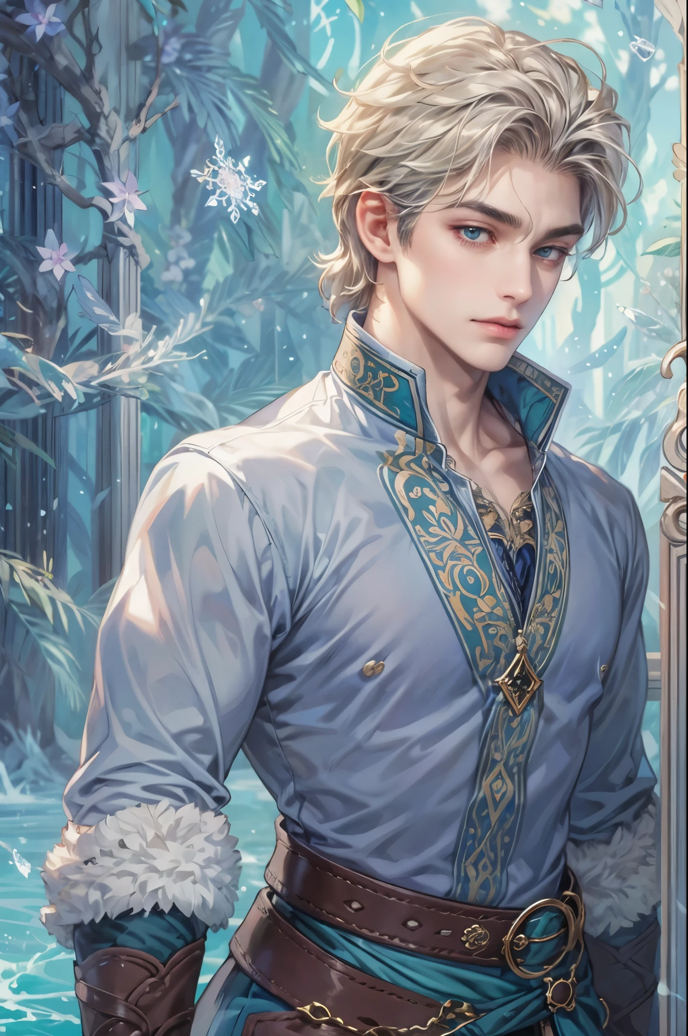 ((Best quality)), ((masterpiece)), (detailed), ((perfect face)), ((halfbody)) frozen elsa arendelle male version, handsome boy