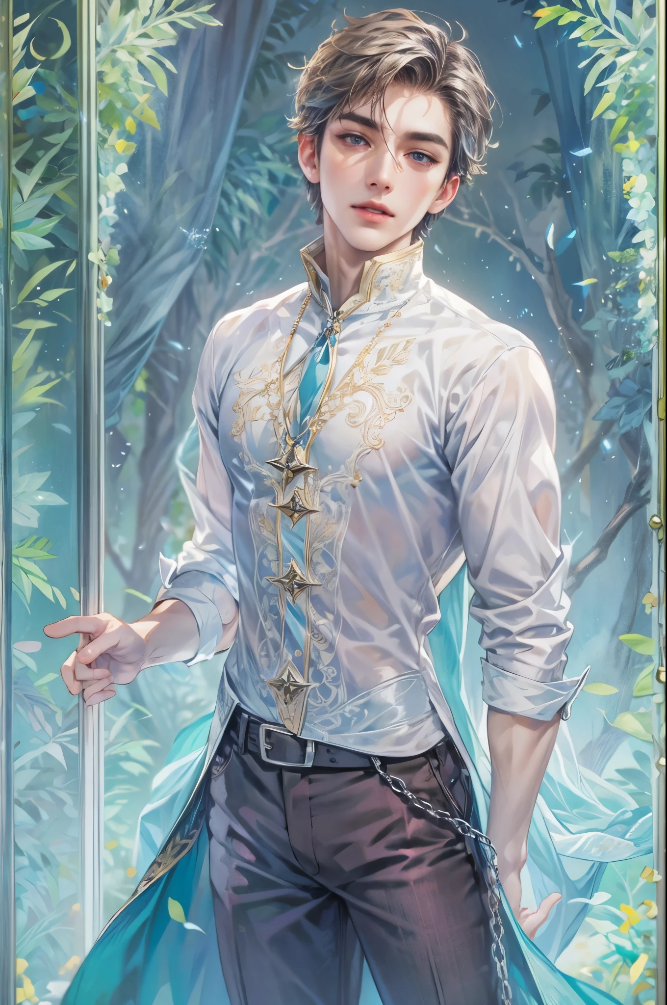 ((Best quality)), ((masterpiece)), (detailed), ((perfect face)), ((halfbody)) frozen elsa arendelle male version, handsome boy