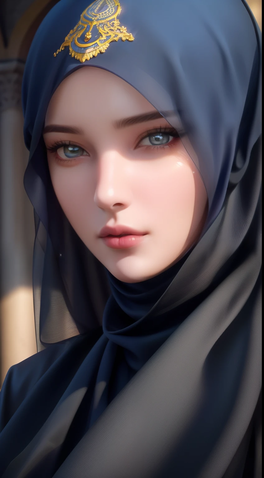 1girl, solo, beautiful face, high detailed realistic eyes, double eyelids, high detailed realistic pupils, (upon body from head to waist:1.36), (wearing hijab:1.37), (moslem headscarf:1.37), nsfw, nipples 