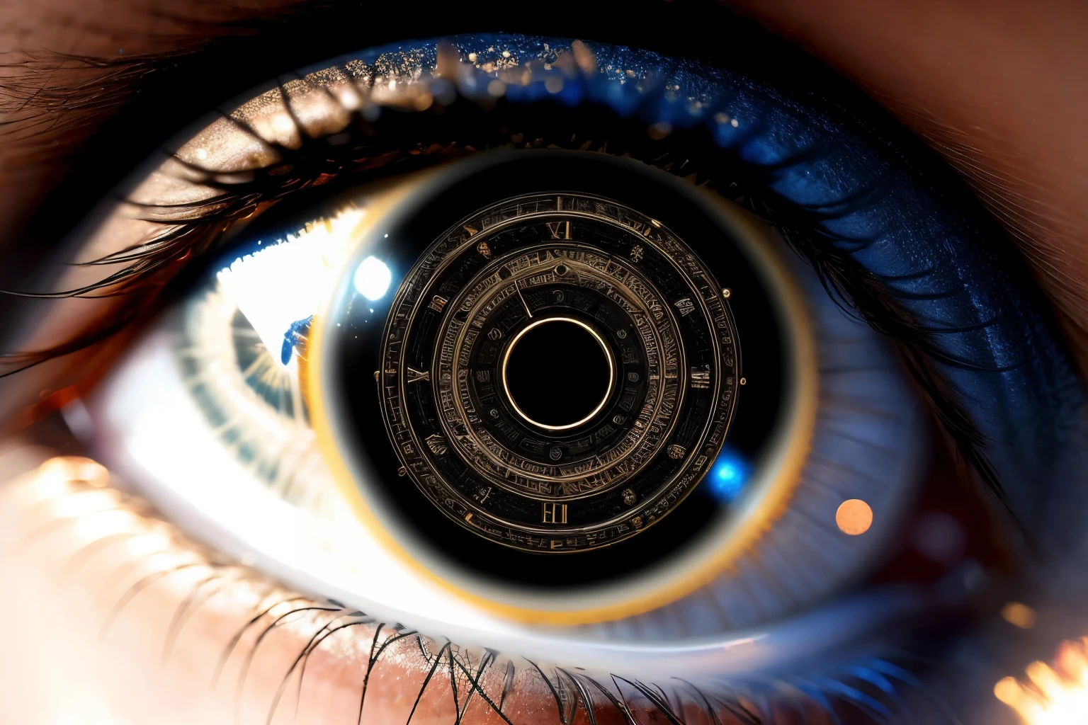 (High quality,Realistic:1.2),Detailed eyes,clock_realm,Detailed clock,Eyse Clock,Close-up,Iris with clock,The iris is similar to a clock,Beautifully detailed iris