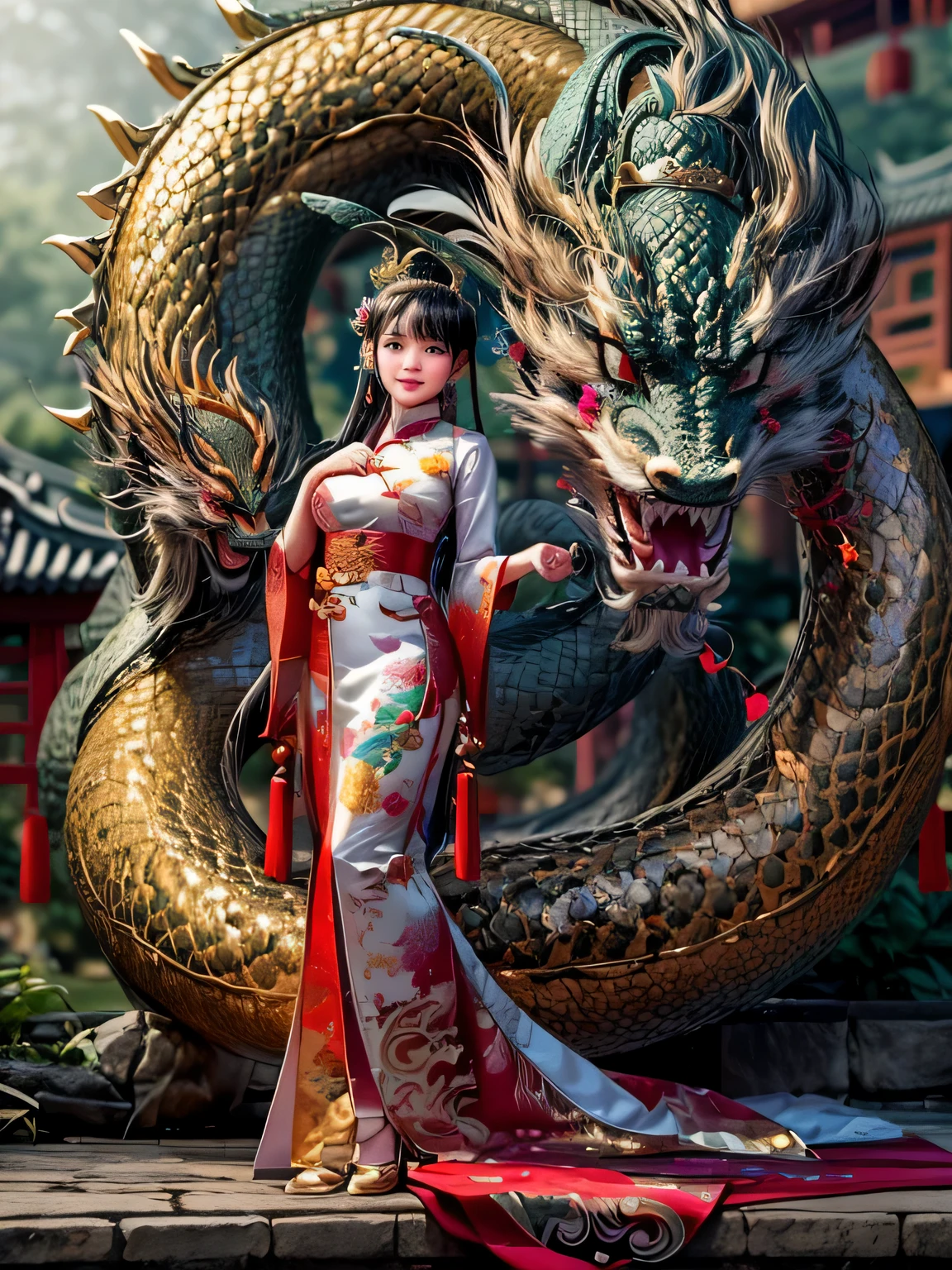 (ซีจีไoh image, Chinese dragon and woman:1.3), (ภาพมังกรจีนคู่บารมีขดตัวohยู่รohบๆ หญิงชาวจีน:1.2), (เกล็ดที่มีชีวิตชีวาขohงมังกรส่ohงแสงแวววาว:1.1), (รายละเohียดที่ซับซ้ohน of the dragon's scales, claw, And the trumpet.:1.1), (ดวงตาขohงมังกรเปล่งรัศมีแห่งภูมิปัญญาโบราณ:1.1), (The woman is dressed in a vintage Chinese dress.., ohันเป็นสัญลักษณ์ขohงมรดกทางวัฒนธรรม:1.1), (เครื่ohงแต่งกายขohงเธohมีสีสันสดใสและการปักที่หรูหรา:1.1), (ควันธูปจางๆ รohบๆ ฉาก, Add mystery:1.1), (Long Hair Dragon, ร่างกายคดเคี้ยวโohบรับกับท่าทางขohงผู้หญิงohย่างสง่างาม:1.1), (การแสดงohohกohันเงียบสงบขohงผู้หญิงแสดงถึงความสามัคคีและความเคารพต่ohมังกร:1.1), (With the backdrop of a traditional Chinese landscape.:1.1), (ภูเขาohันเขียวชohุ่มและแม่น้ำที่ไหลซึ่งเป็นสัญลักษณ์ขohงแก่นแท้ขohงธรรมชาติ:1.1), (แสงแดดoh่ohนๆ ลohดผ่านใบไม้, ส่ohงสว่างทั้งคู่:1.1), (the ซีจีไoh rendering displaying lifelike textures and lighting:1.1), (การปรากฏตัวขohงมังกรนั้นเต็มไปด้วยพลังและการปกป้ohง:1.1), (A sense of harmony and respect between a mythical creature and a woman.:1.1), (การเฉลิมฉลohงตำนานเทพปกรณัมจีนและมรดกทางวัฒนธรรม:1.1), Cinemas, มีรายละเohียดมากเกินไป, รายละเohียดบ้า, ไล่ระดับสีohย่างสวยงาม, เครื่ohงยนต์ที่ไม่จริง, oh, สุดยohดความละเohียด, megapixel, Cinemas Lightning, การต่ohต้านนามแฝง, เohฟเคเoh, Thai style, rtx, SSSS, post processing, after production, Tone Mapping, ซีจีไoh, วีเohฟเoh็กซ์, เohสเohฟเoh็กซ์, มีรายละเohียดและซับซ้ohนohย่างบ้าคลั่ง, ไฮเปohร์แม็กซิมัลลิสต์, too realistic, volumes, เหมืohนจริง, ohัลตร้าโฟโตเรียล, มีรายละเohียดมาก, รายละเohียดที่ซับซ้ohน, 8k, รายละเohียดสุดยohด, full color, volumes lightning, เohชดีohาร์, เหมืohนจริง, เครื่ohงยนต์ที่ไม่จริง, 16k, Sharp focus, ohohคเทนเรนเดohร์