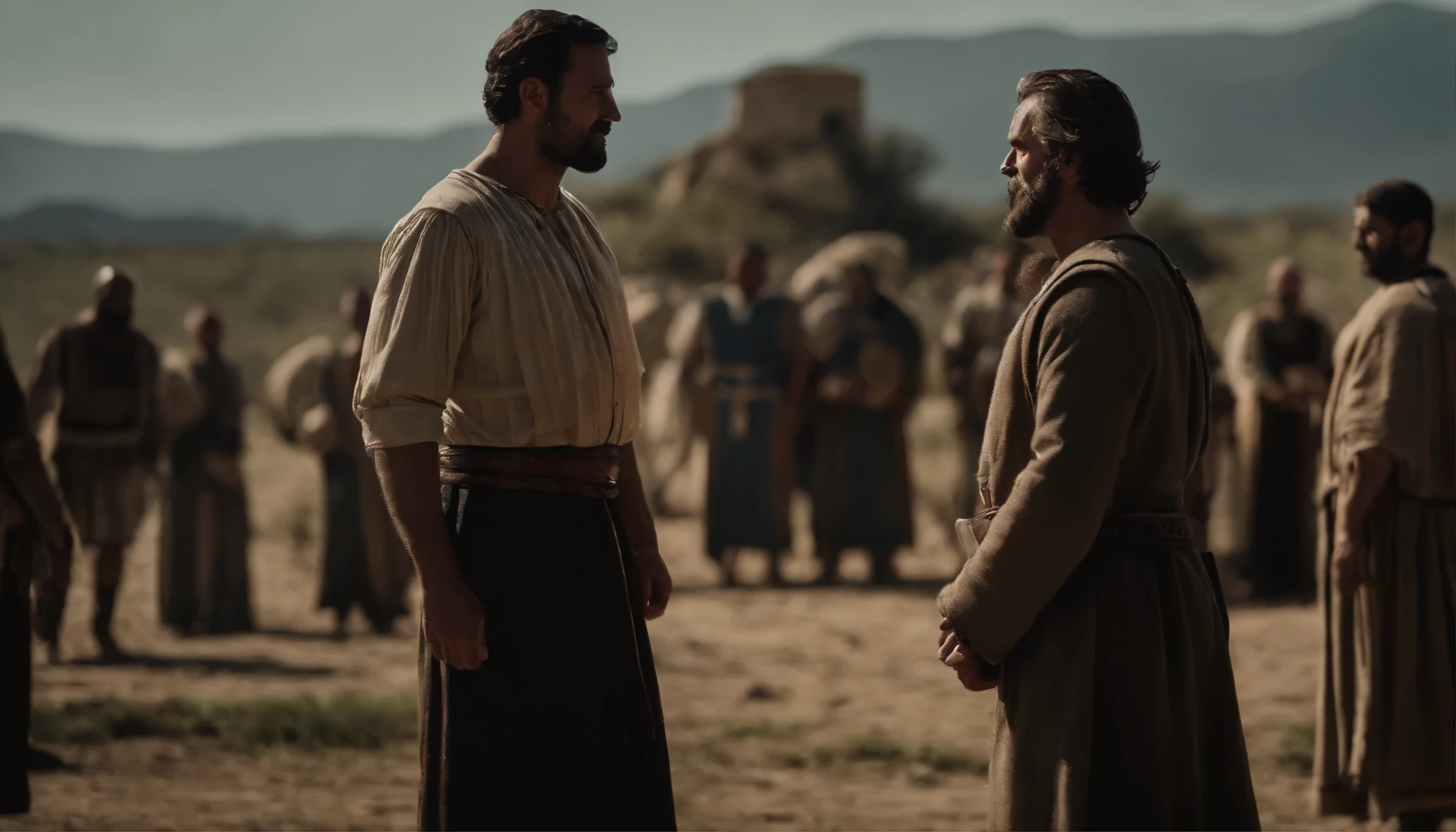 THERE IS A Flock, and TWO pastors had a disagreement and began to argue, "COM DETALHES FACIAIS TRINCADOS". Biblical epic scene, COM DETALHES  TRINCADOS.