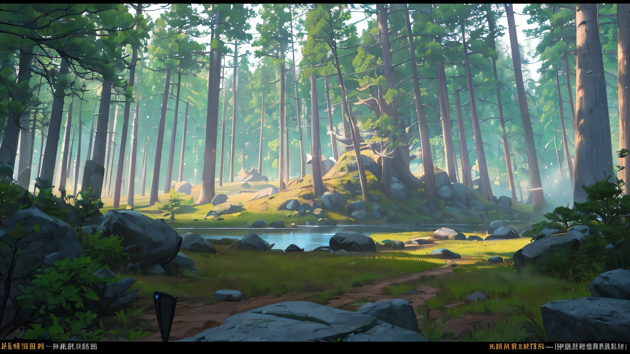 Oriental fantasy atmosphere, (((Dark Night Hours))), (((View from a height of about 5 meters))), (((Bent-Pine))), (((Short, curved old pines as tall as a man))), (((The end of the tree is visible on the screen))), (((Scenery in a narrow forest))), Flat feeling without vanishing point perspective, photorealistic lighting, (((At night when the moonlight is faint))), high-definition details, masterpiece, Best quality at best, (Highly detailed CG integrated 8k wallpaper), (Top Quality), Forest scenery, The bottom half of the screen is flat ground, Land with a moderate mix of soil and grass, The direction of the road is from the left side of the screen to the right side of the screen., (((At the top half of the screen are very small trees and rocks.))), Small rocks, Distant view behind the trees, mountains, The dark hour after sunset, The size of the tree is small and it has a lot of curves,