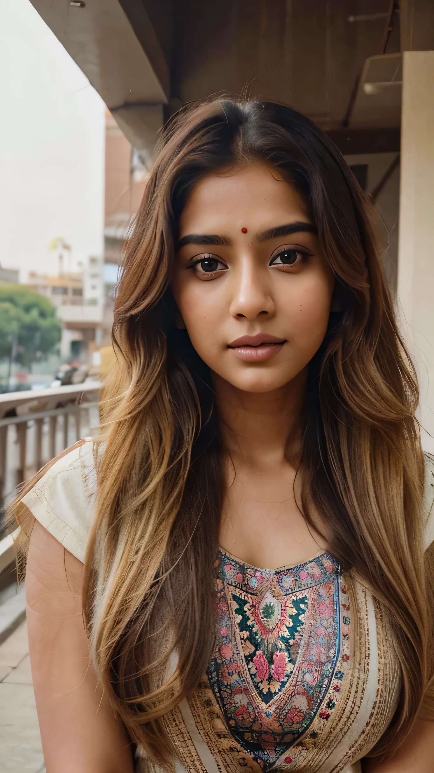 lovely cute young attractive indian girl, brown eyes, gorgeous actress, 23 years old, cute, an Instagram model, long blonde_hair, colorful hair, gmy