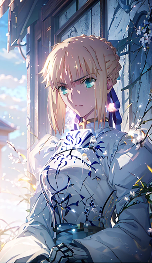 best quality, masterpiece, high resolution, alone, {Know_fate night ufotable:0.90}, 1 girl,, only_Shoulder, , white_skirt,yellow hair ,Dumb,, Strapless, Japanese cartoons_dyeing, big deal_breast,Saber face,seber,saber,seber,saber,seber,saber,seber,saber,seber,saber,seber,saber,seber,saber,seber,saber,yellow hair,yellow hair,yellow hair