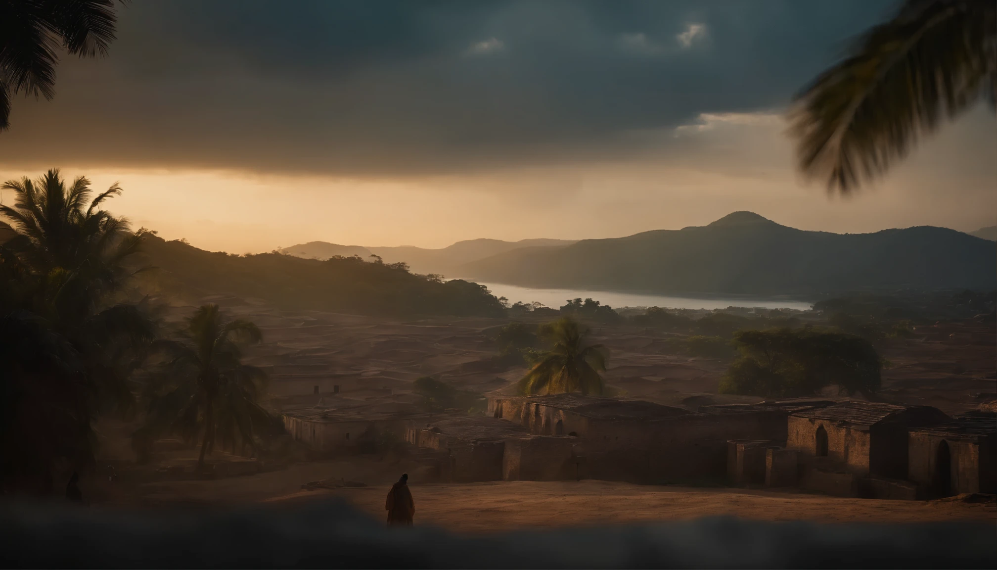 VISTA DA CIDADE DE BETEL, Biblical epic scene, FUNDO AO ENTARDECER, COM DETALHES TRINCADOS.