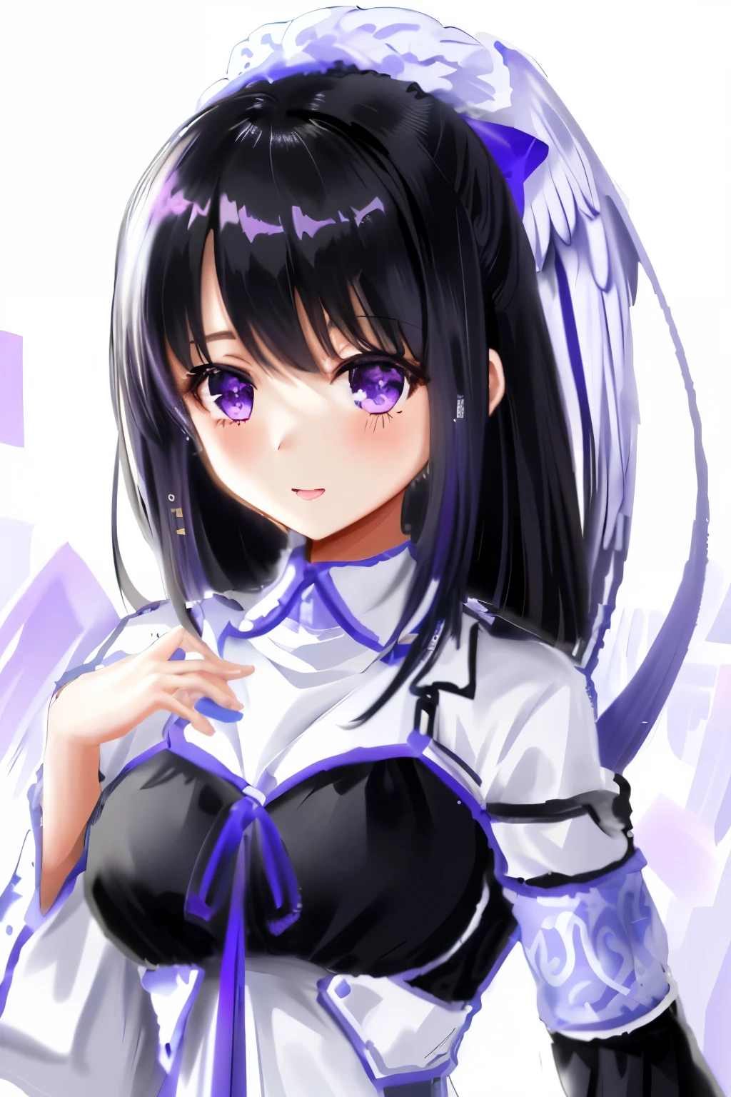 Maya Hinanogi, 1 girl, white_dress, skirt, Money_eagle_upon_sleeve,  hair_that&#39;s all_upone_eye, black_hair, purple_eyes, dark_\(expressiupon\)