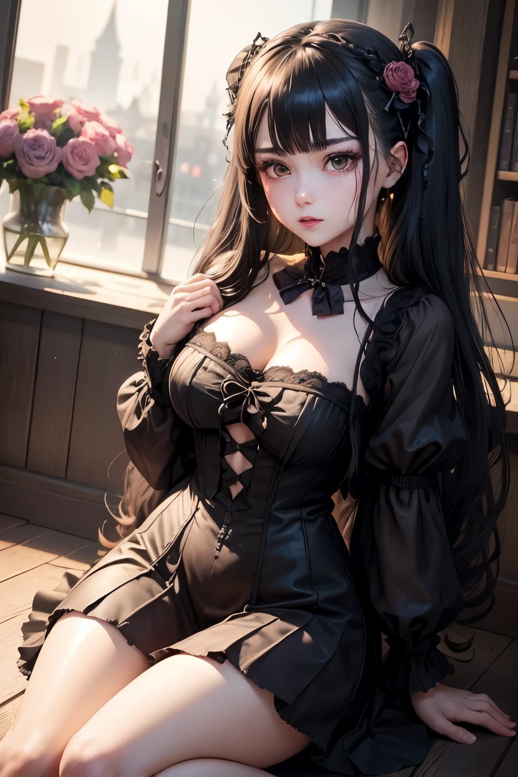 ハードdark gothicメイク、Insanity、deep night sky、horror、cry、grieve、good skin shine、dark gothicメイク、dark smile、Restless Palace、fragrant beauty、22 years old、lure、expression of intense sexual pleasure、A look of shame、dark gothic、lewd expression、muste piece、best quality、Refers to 5 books、Expression of sexual pleasure in suffering、purple maid outfit、mysterious、Noble、A face that is holding back the toilet、Super sexy、loving smile、twin tail hair、jet black ruffle skirt、right blue eye, left eye is red、Gothic bed covered with roses、Super bewitching pose、stick out your butt、platform heel shoes、dark makeup、black lipstick、Stained glass、black metal world、open your legs sloppily、make the world beautiful、sit on a bed of roses、gothic ta clothes、comb your hair、A little slender、silver hair、long hair straight hair、cute gothic loliress、beautiful face、face of elegance、bewitching face、knee high socks、Stained glassが背景、My chest is shiny from a lot of sweat、the room is dark、goth long dress、bell sleeve、wizard sleeve、decadent look、sexually excited look、part hair、Ritual、gothic ritual、kneel up、Right arm to crotch、、open your legs wide、slender body、Gentle expression、is masturbating、deep black eyeshadow、lewd act、deep black eyeliner、There's no sweat on my face、The face is not dirty、excited expression、troubled face、Glossy thighs wet with water、Thighs wet and shiny with oil、Background of a room filled with roses、sad expression、Rozen Maiden、embroidery is pink、Clothes are embroidered pink、thigh high socks、kneel down、put your knees on the floor、knee high socks、It shines due to the considerable amount of sweat on my thighs.、kneel down、body is wet and shiny、i am sweating a lot、A lot of sweat and stickiness on the thighs、Sweat glistening on your thighs、pretty sweaty、My thighs are sweaty、my thighs are so wet、My thighs are shiny due to a lot of sweat、A lot of sweat shines all over the body、drunk face、Angle shot of pull、