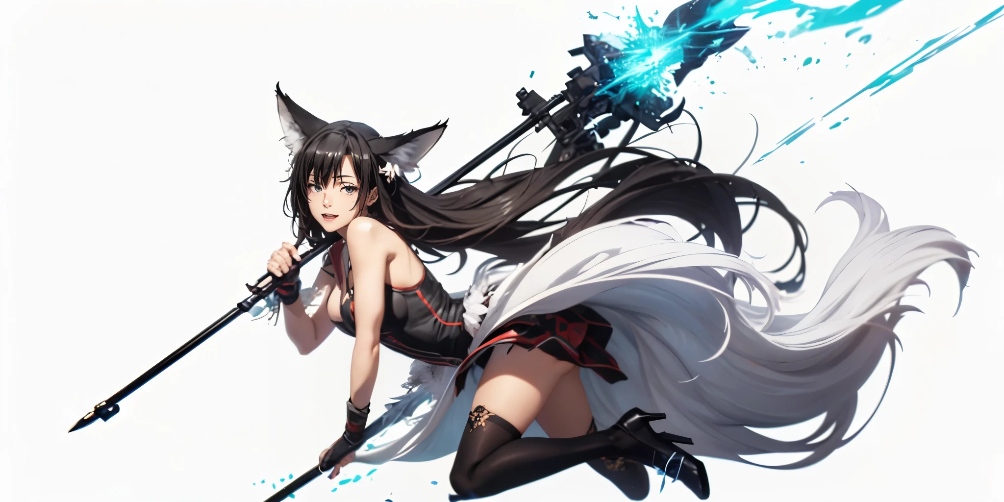 sensei, long hair, black hair, anatomically correct, 1girl, hair_ornament, breasts, long_hair, full_body, fox_ears, cleavage, thighhighs, fox_tail, flower, dress, animal_ears, solo, hair_flower, red_dress, tail, large_breasts, short_dress, holding, bare_shoulders, staff, high_heels, black_legwear, field, horizon, (shaded face:1.2), hollow eyes, grey eyes, looking at viewer, heavy breathing, seductive smile, upper teeth, lips, "glow effects, godrays, Hand drawn, render, 8k, octane render, cinema 4d, blender, dark, atmospheric 4k ultra detailed, cinematic, Sharp focus, big depth of field, Masterpiece, colors, 3d octane render, 4k, concept art, trending on artstation, hyperrealistic, Vivid colors, extremely detailed CG unity 8k wallpaper, trending on CGSociety, Intricate, High Detail, dramatic"