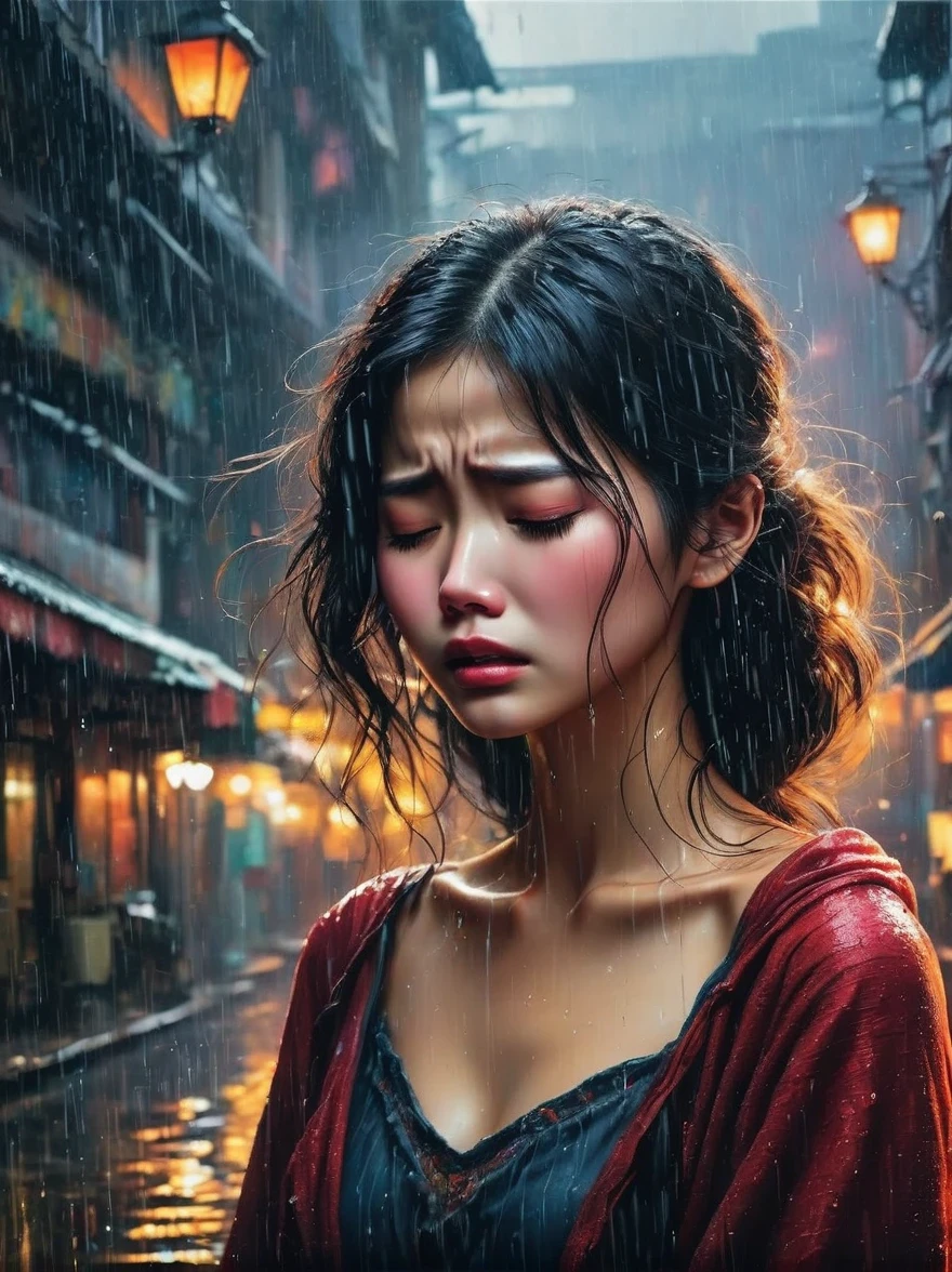 in the cold rain，A girl stands alone in a deserted place，Her figure looked particularly desperate。The rain hit her mercilessly，但它不有able力的&#39;Wash away the pain and despair in her heart。

Her eyes are empty and numb，Seems to have lost hope in life。her lips closed，It seems that I no longer have the strength to shout out the pain in my heart。Her hands hang limply at her sides，There is no warmth in the palm of my hand。

soak，Clinging to her body，Highlight her thin figure。her shoulders trembled，As if trying his best to suppress the despair in his heart。Her eyes are dull，without any focus，It seems that I have lost all expectations for this world。

The sound of rain is harsh，As if laughing at her helplessness and despair。She closed her eyes，Try everything in this world，But the despair inside is even stronger。She felt like she was about to be swallowed up by the rain，有able力的&#39;able&#39;can&#39;t find a way out。

Everything around becomes blurry and indifferent，She felt like she was slowly disappearing into the cold rain。Her heart was torn to pieces by despair，有able力的&#39;No more piecing together。She felt like she was heading towards endless darkness，有able力的 no longer find light and hope。