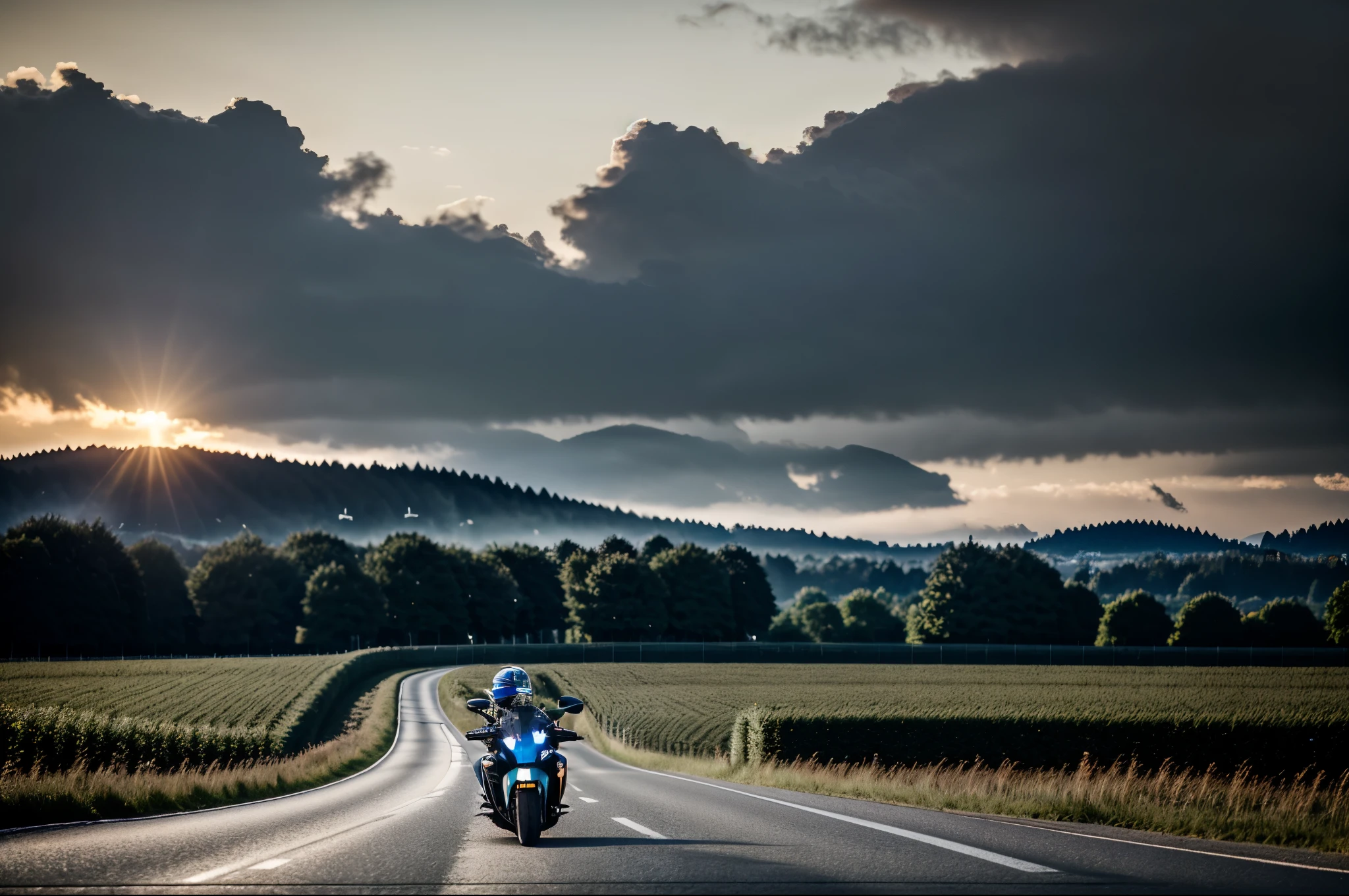 RAW photo, 8k UHD, high detail skin, handsome german hippie, 25 years old, bavarian guy, rule of thirds, masterpiece, photography, ultra realism, realistic, outdoors, golden hour, portrait, smiling, style, DoF, (Hamburg :1.1), countryside, vespa riding, wearing a helmet, sky, clouds, soft lighting, (highly detailed skin:0.7),(film grain:1.3), 8k uhd, dslr, soft lighting, high quality, HDRI, Fujifilm XT3