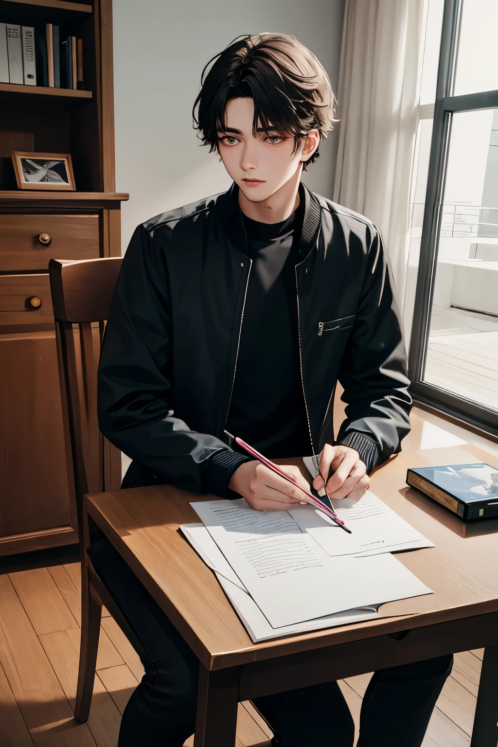 photography of a 20yo boy, perfect face, masterpiece, jacket, black_, chair, study,
BPSC 2025
NAME_SONU