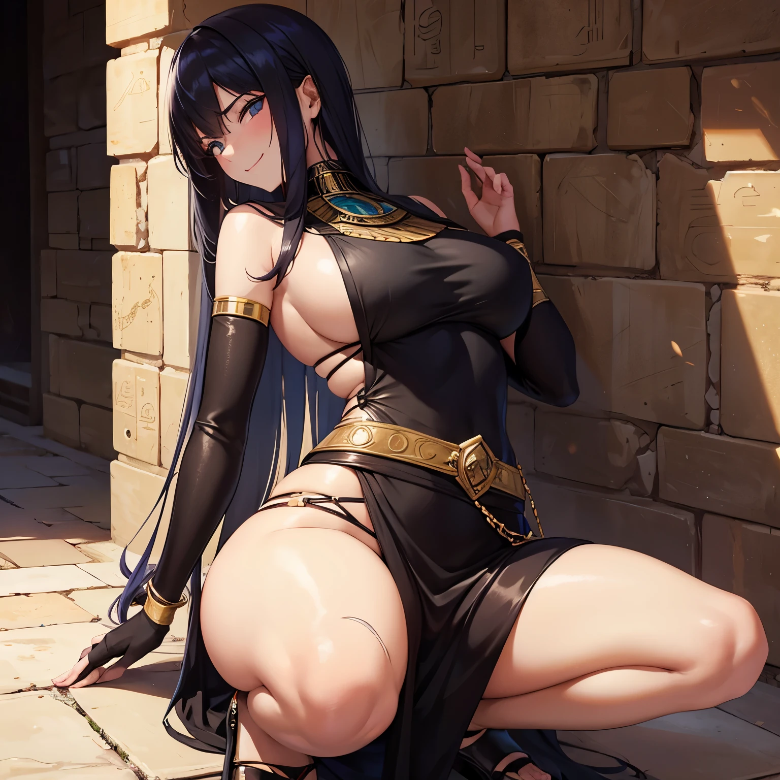 "Sexy assassin with a secretive smirk, lurking in the shadows of 9th century Egypt."