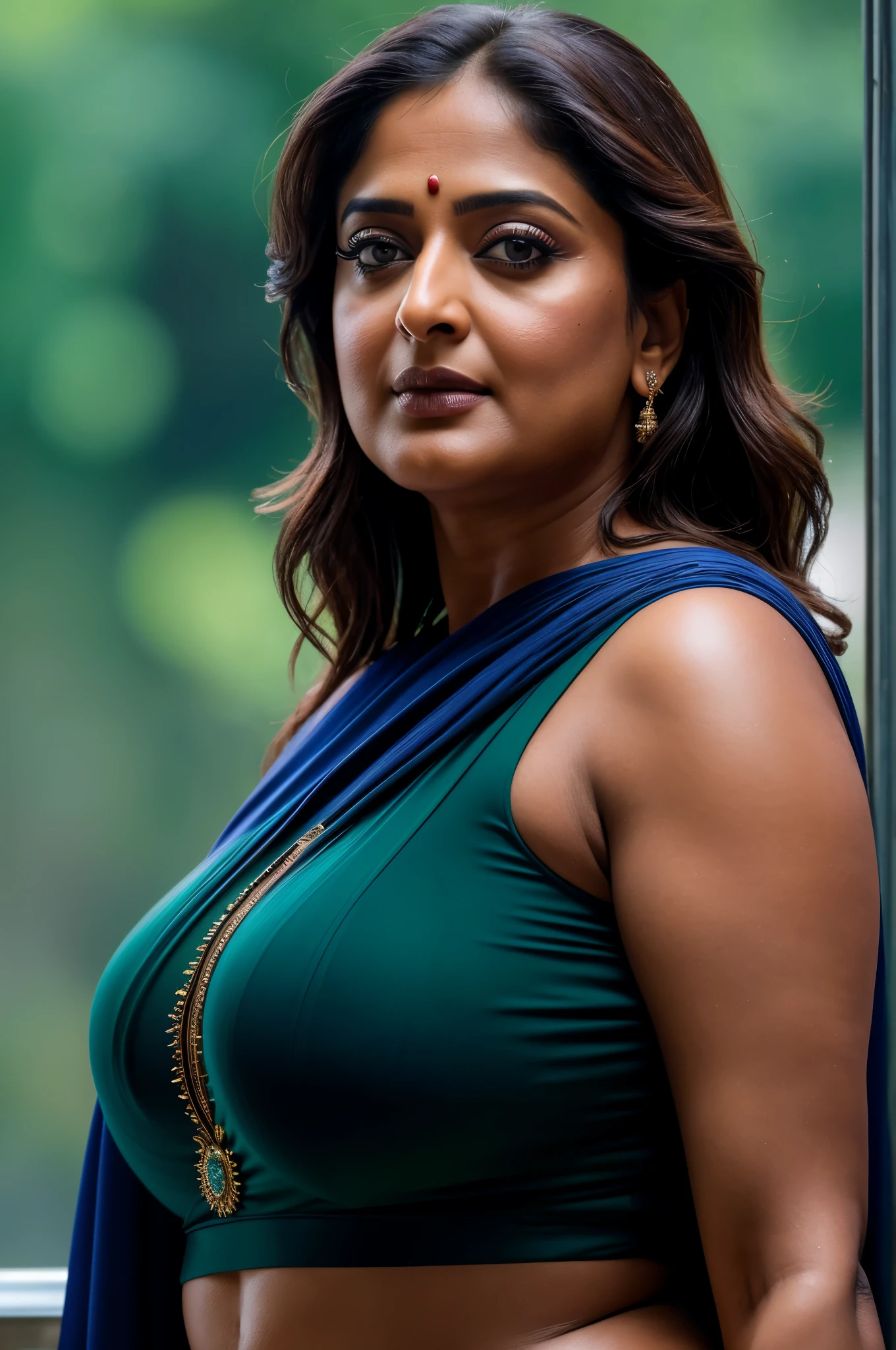 50yo mature MILF Anushka Shetty,((best quality)), ((masterpiece)), ((realistic)), sweat, alluring figure, bulging figure, thick charming lady, curvy, thick navel, full figured woman, eye kajal, massive breast, full body, styled hair, pierced eyes, female face,royal aura, trend on artstation , sharp focus, studio photo, intricate detail, very detailed, detailed eye, illustration, very detailed, sharp focus, digital render, professional, 4k