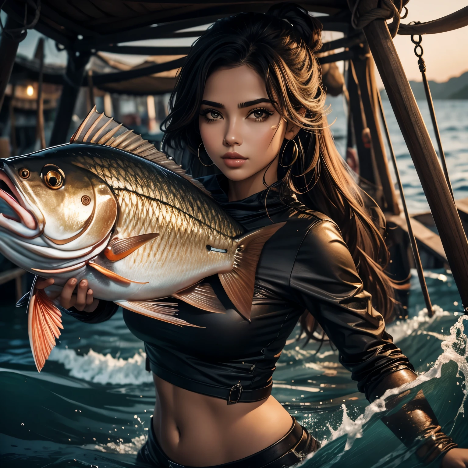 Mulher forte que fica da pesca