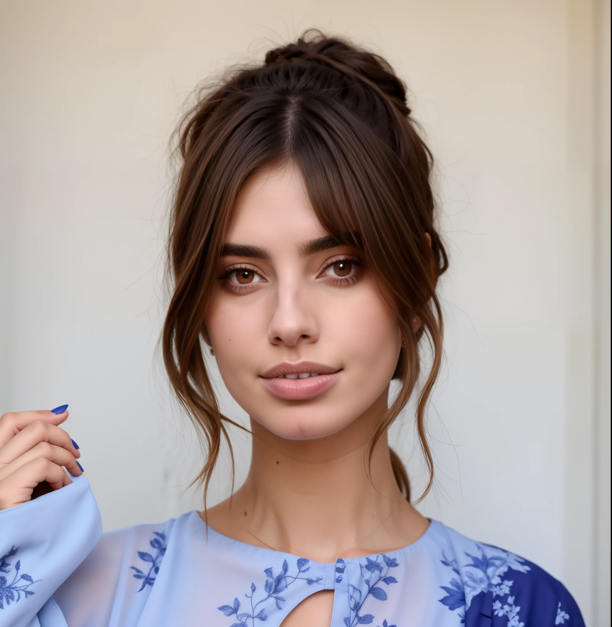 mulher arafa em um vestido azul segurando uma escova de dentes na boca, portrait Emily Ratajkowski, sensual lips :5 elegante, Emily Ratajkowski, Anastasia Ovchinnikova, Ana de Armas portrait, franja de cortina, julia sarda, Ana de Armas, portrait of Ana de Armas, angela sarafyan